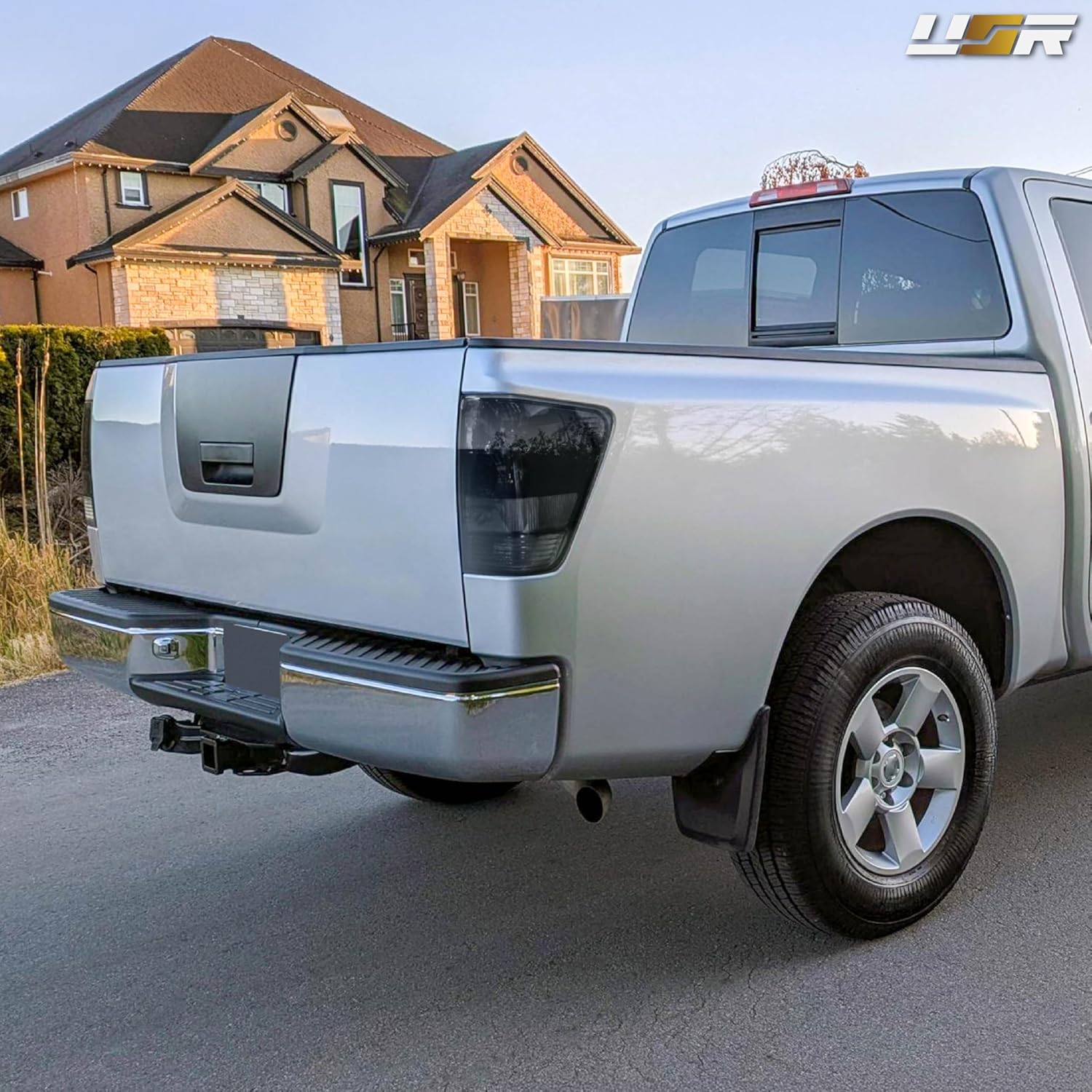 USR 04-15 A60 PickUp Tail Light – Rear Tail Lamps (Left + Right) Pair - Compatible with 2004-2015 Nissan Titan Pick Up Truck All Models/XE/SE/LE (LIGHT SMOKE LENS with BLACK CHROME HOUSING)