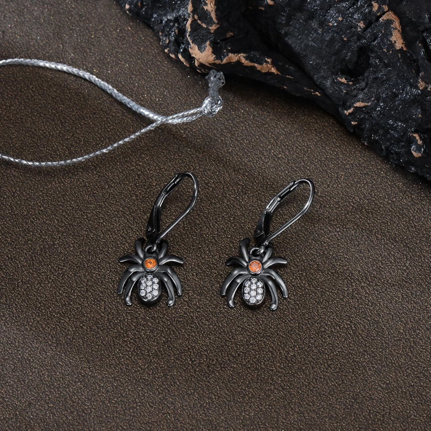 KZX Spider Earrings 925 Sterling Silver Black Spider Earrings Dangle Halloween Spider Earrings Jewelry for Women Halloween Christmas Gift - Image 5