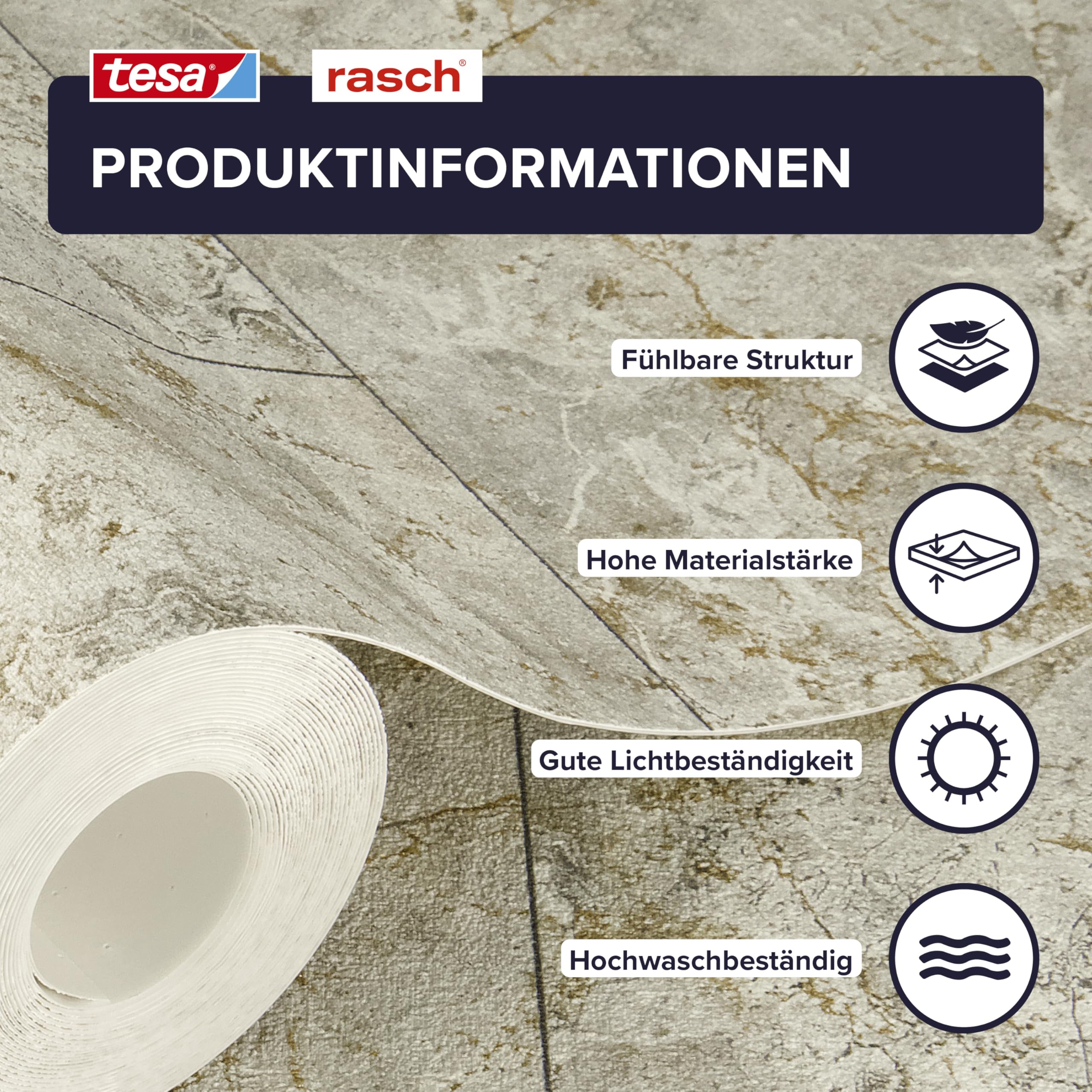 Rasch Selbstklebende Tapete Steinoptik Luxora - Strukturierte Vliestapete Naturstein Dunkel-Grau und Gold - Einfaches Anbringen ohne Kleister mit tesa-Klebetechnologie - 6,00m x 0,53m