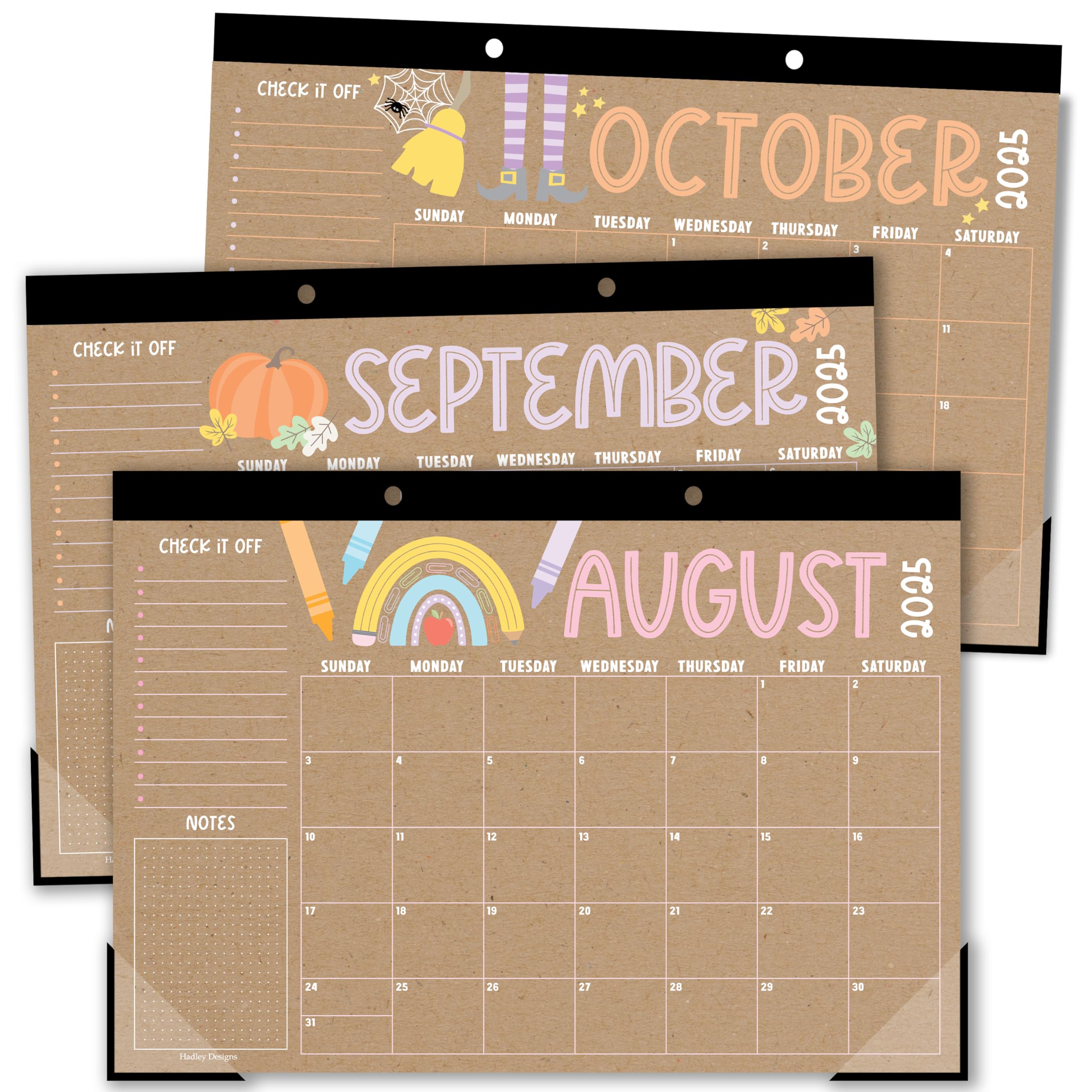 Hadley Designs Teacher Desk Calendar 2025-2026 – 18-Month Desktop Calendar for Home, Office & Classroom Organization, Ideal for Academic School Year Planning (Doodle Kraft)