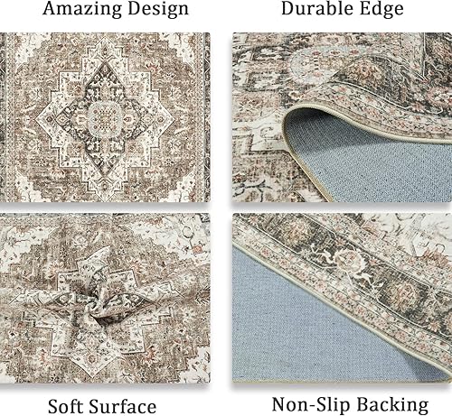 Miniatura 204 de Alfombras de área de 8 x 10 pies para sala de estar, vintage lavable con parte trasera antideslizante, resistente a las manchas, alfombra de área