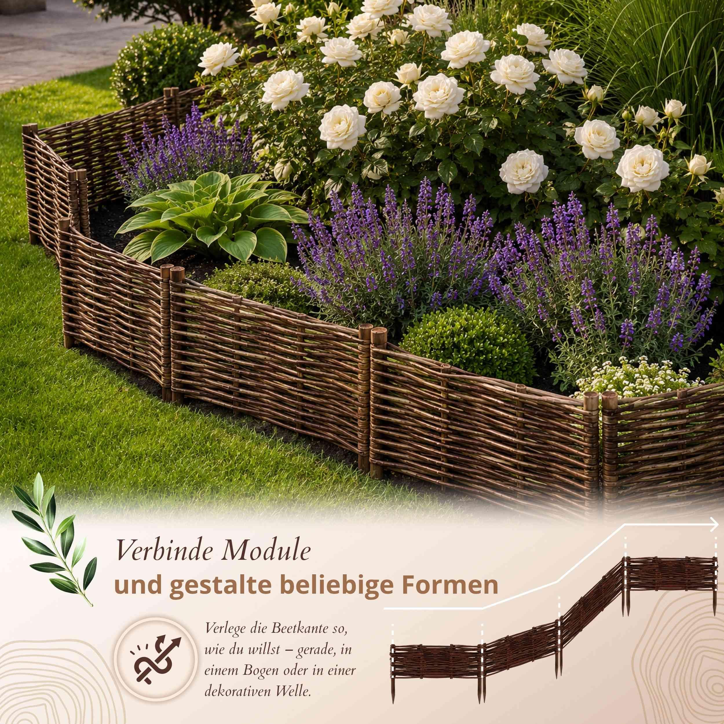 Floranica 10 Stück Beetbegrenzung Weide 20 cm x 50 cm – Rasenkante Weidengeflecht Beeteinfassung, Beetumrandung