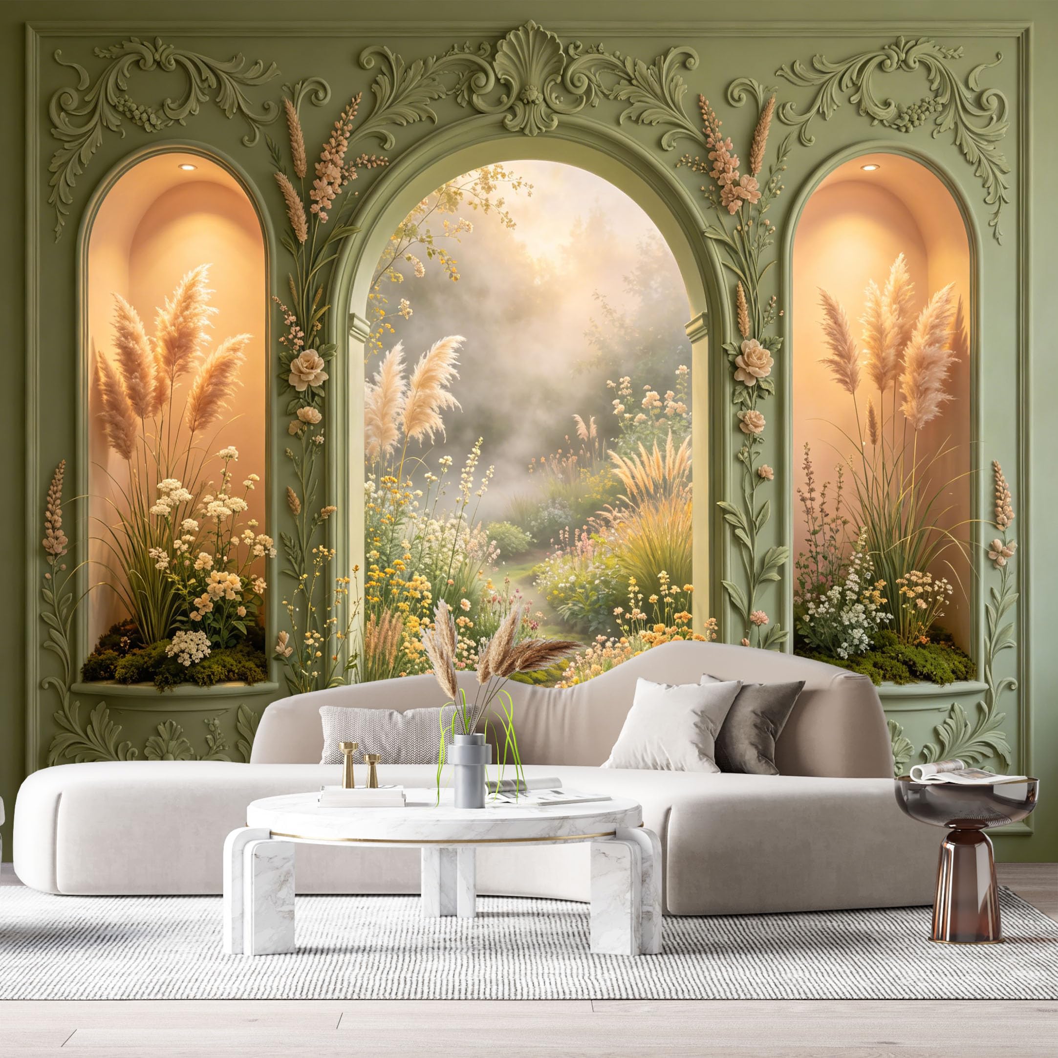 Custom Size Wall Murals Neoclassical Garden Archway 3D Trompe L'Oeil SelfAdhesiveWall Fabric Removable Wallpaper Wall Decor for Living Room Bedroom Bathroom