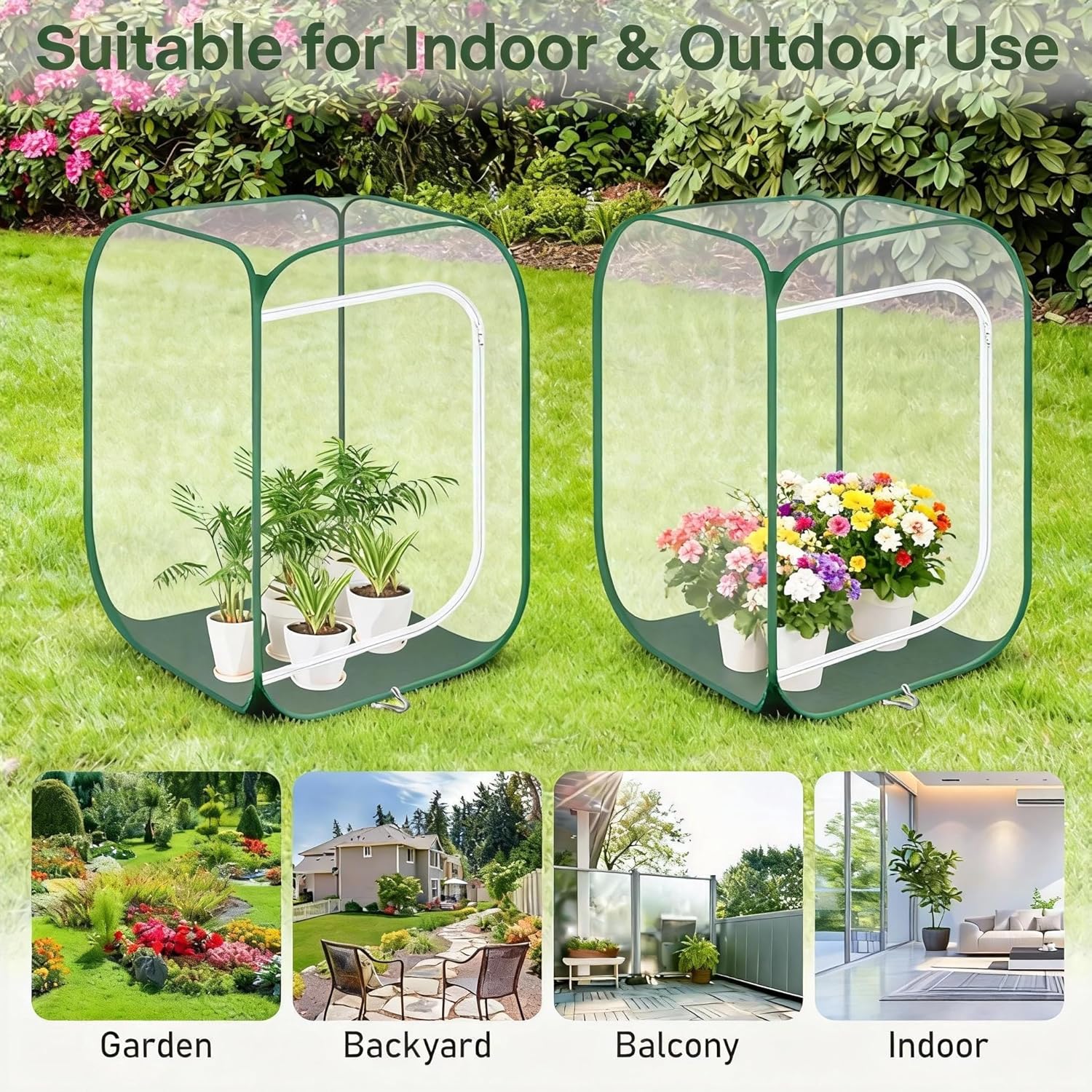 OnBrand 2-Pack 24.65" x 24.65" x 35.59" Pop Up Mini Greenhouse with Storage Bag & Zipper Door, PVC Indoor Outdoor Portable Greenhouse for Winter Plant Protection Backyard Garden Patio Balcony Porch
