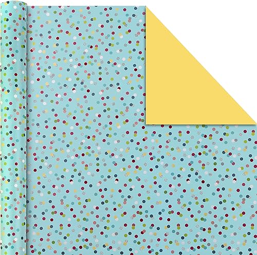 Miniatura 5 de Hallmark Rollos de papel de regalo de cumpleaños, papel de regalo colorido, flores, cupcakes, rayas, lunares (juego de 3 rollos reversibles 75 pies