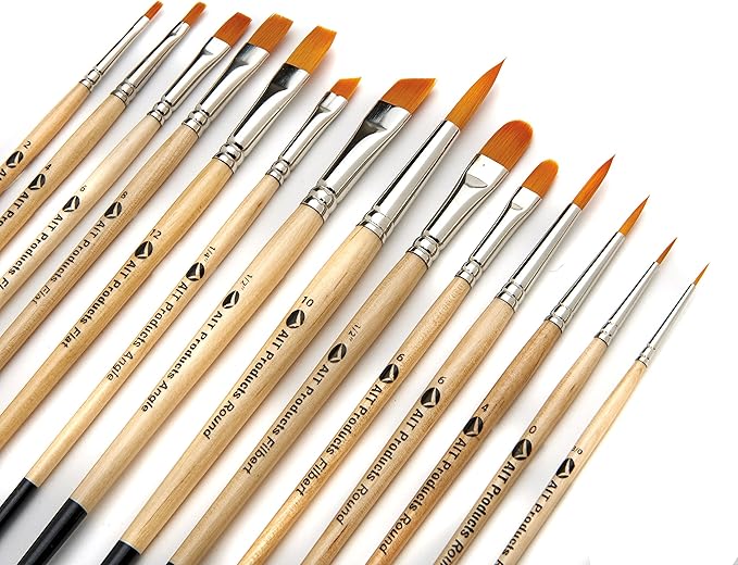 AIT Art Paint Brush Set 14 Paint Brushes Rounds, Flats