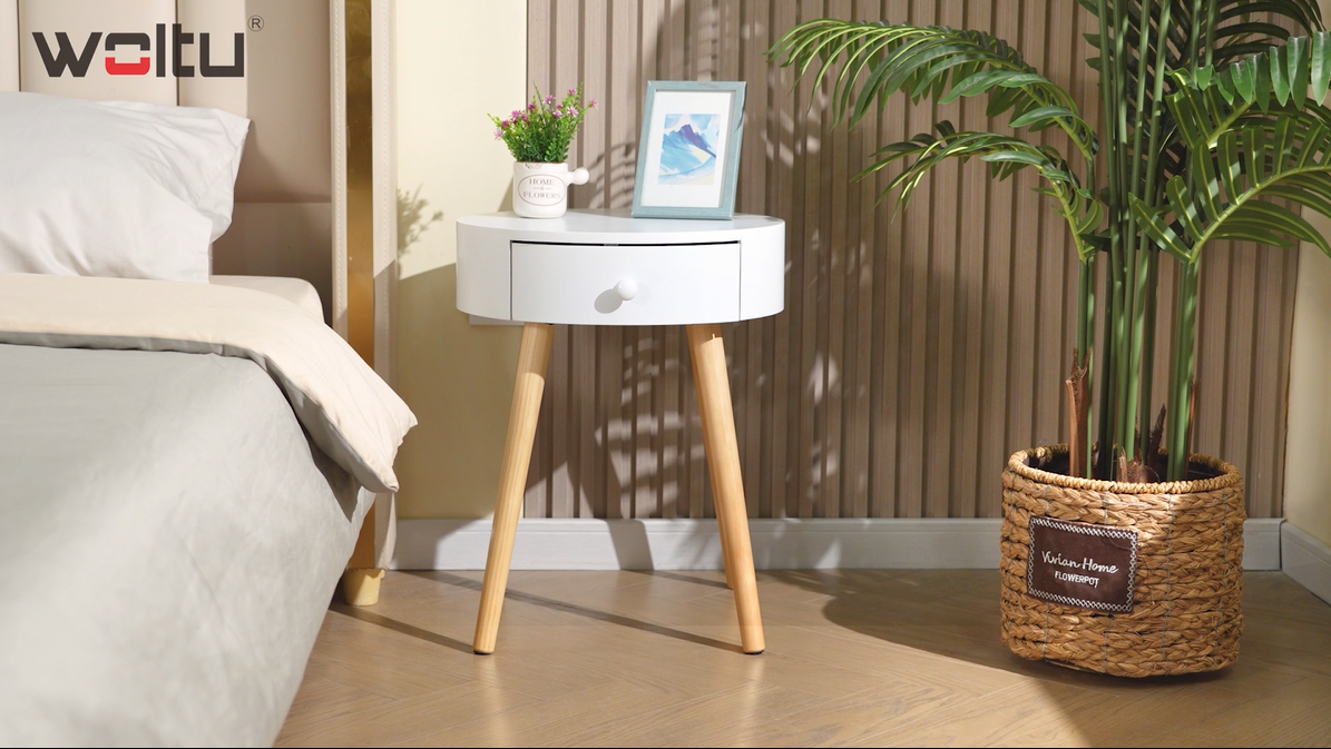 WOLTU Comodino Stretto Con Cassetto – 45x28x66 Cm – Bianco – Mobiletto Da Notte Moderno In Legno Con 2 Ripiani