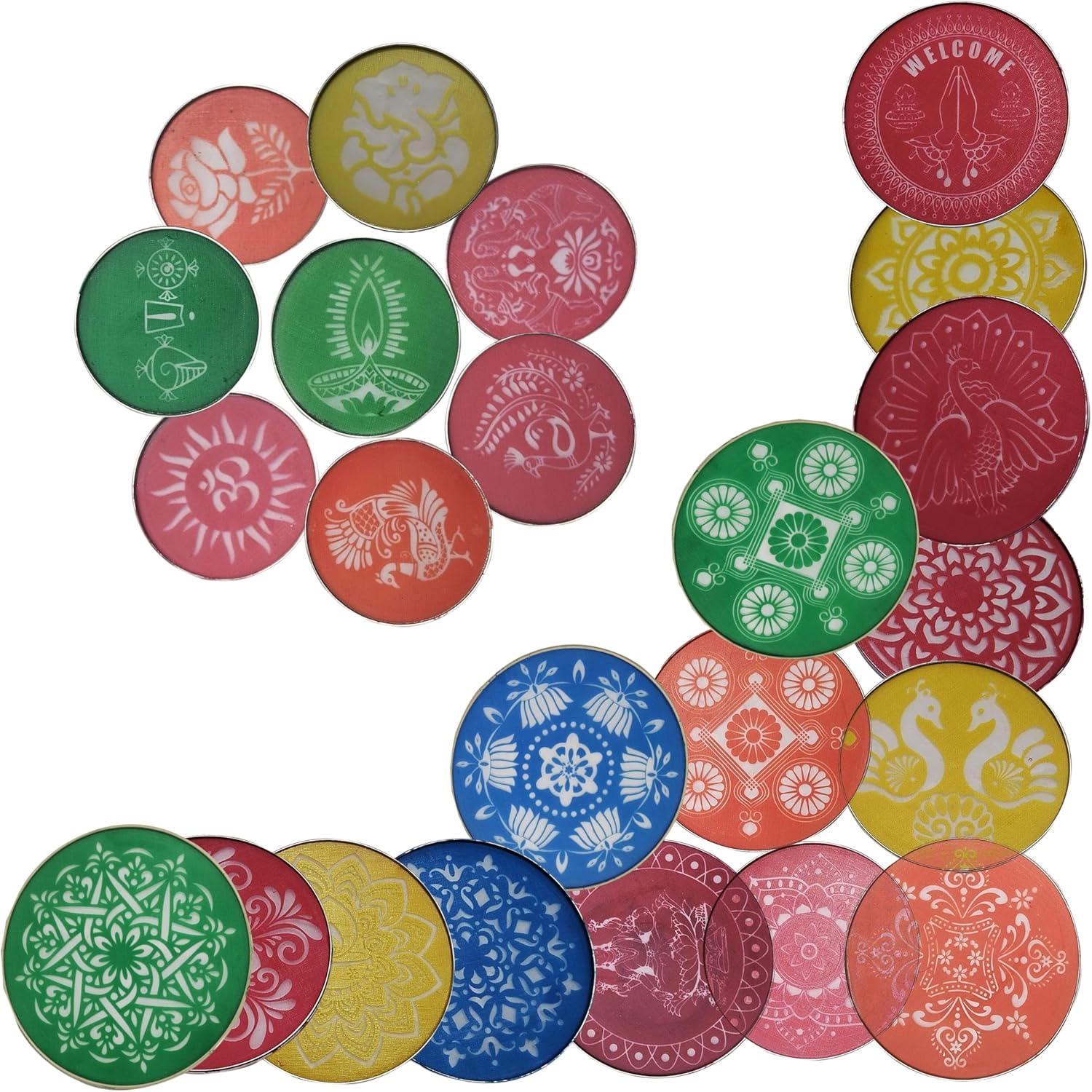 Rangoli Stencils for Floor Decoration Rangoli Jali Tools kit for Diwali Navratri Onam Pongal Durga Pooja Mandir Festival Decorations Combo of 12”-5 | 8”-8 Pieces(Multicolor)