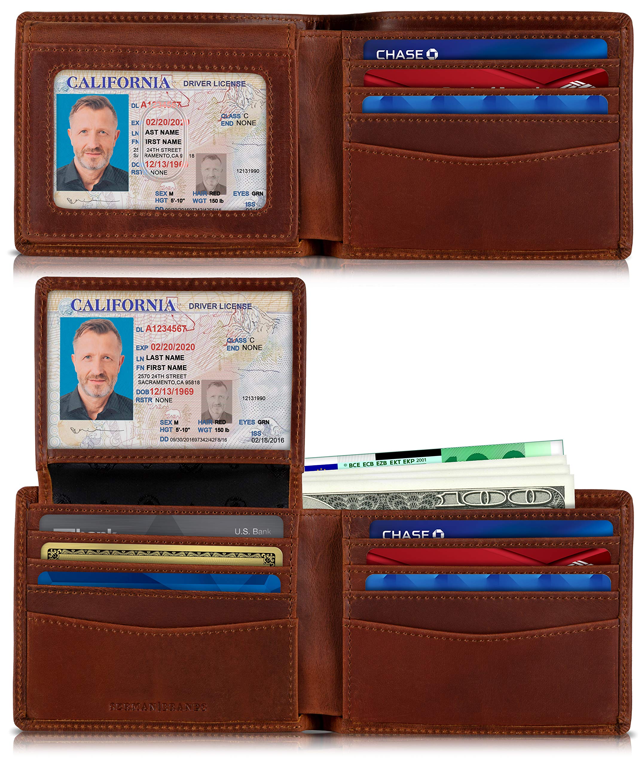 Sponsored Ad - 2 ID Window Wallet for Men RFID Blocking Leather, Bifold Top Flip, Extra Capacity Travel Wallet
