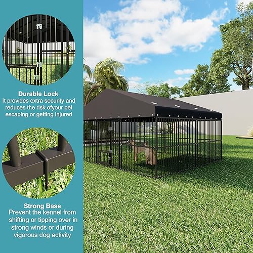 Miniatura 6 de Jaula grande para perros de 10 x 20 x 6 pies, jaula para perros al aire libre con triple cerradura de seguridad, jaula exterior resistente para