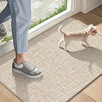 LEKEEPGO Ultra Thin Indoor Door Mat 17x29 Khaki - Low Profile Non-Slip Rubber Backing, Washable Dirt Trapper for Entryway & Front Door