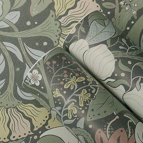 Miniatura 3 de Papel tapiz floral verde para dormitorio, papel tapiz autoadhesivo extraíble, impermeable, para decoración de sala de estar, dormitorio, 16.1 x