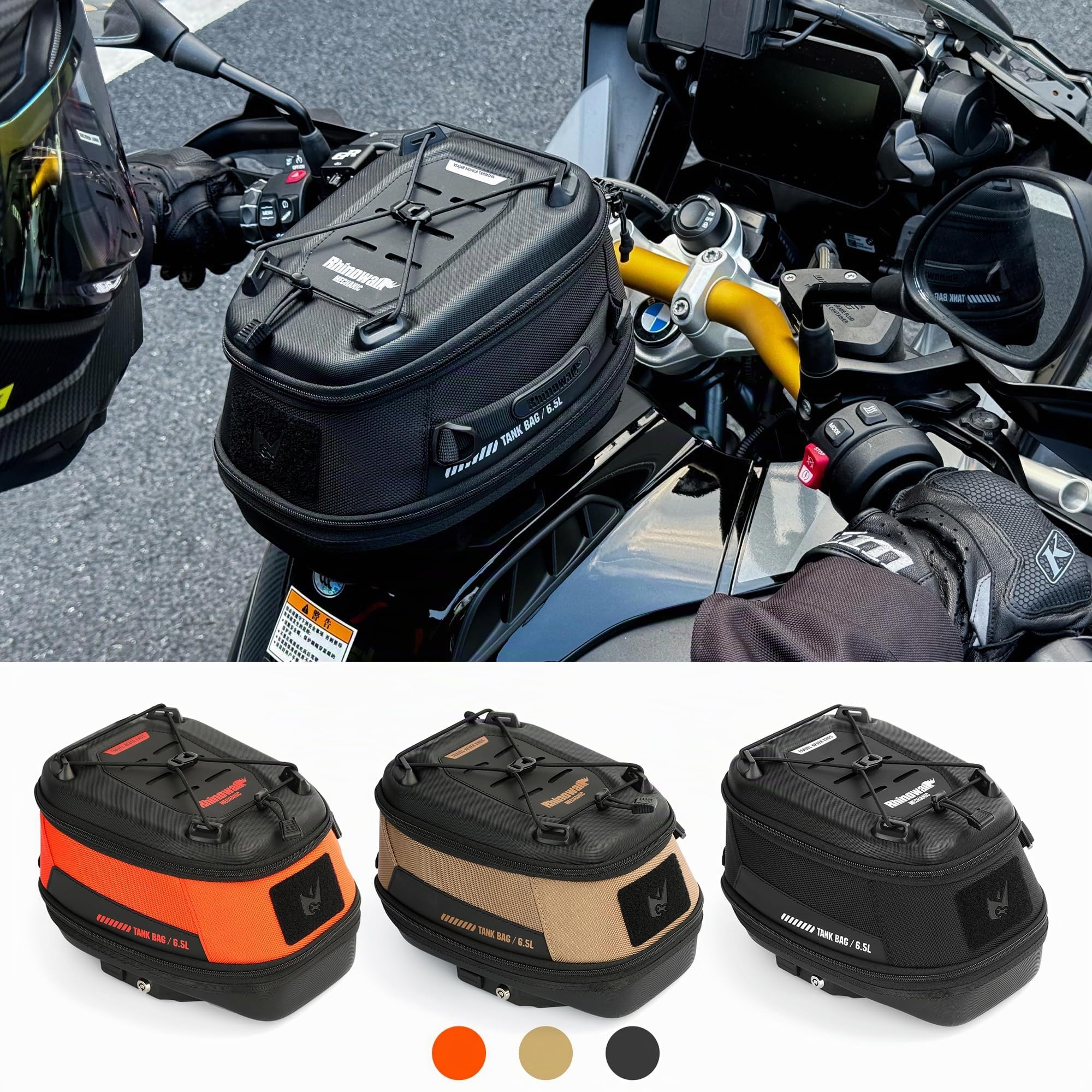 Rhinowalk Bolsa de depósito para moto 5 L-6,5 L con fuerte liberación rápida magnética, bolsa de depósito magnética con cubierta impermeable, apta para Harley Davidson, Indian, Honda, Yamaha, Suzuki y