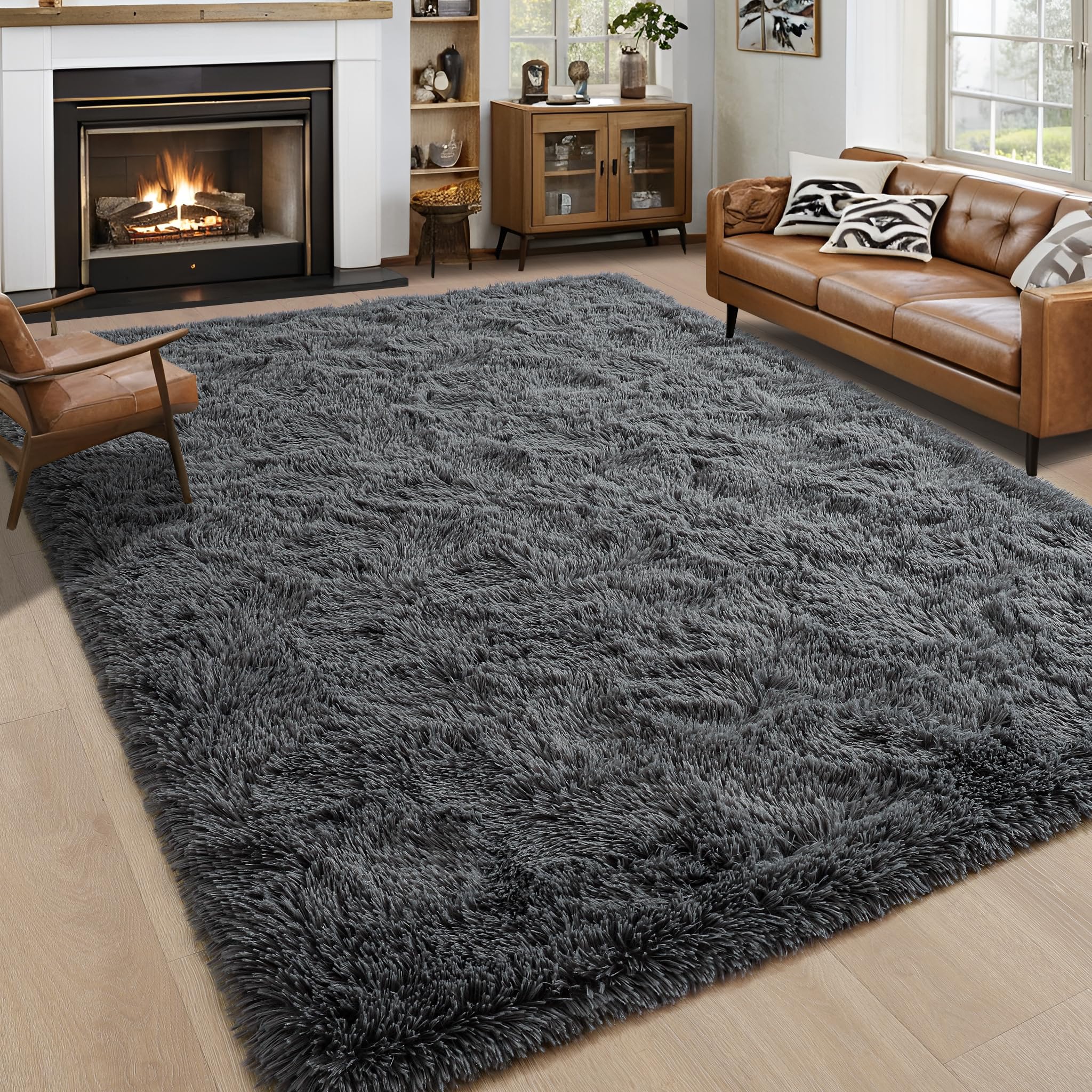Noahas Large Fluffy Dark Grey 6x9 Area Rugs for Living Room Bedroom,Thick Shag Throw Rug,Big Soft Shaggy Bedside Non-Slip Plush Dorm Nursery Kids