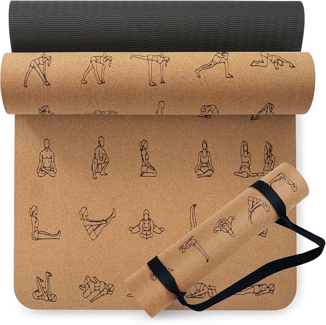 UMINEUX Tapis de yoga en liège haut de gamme 1/4 & 2/5 pouce épaisseur 72 x 26 dans, Tapis de yoga non glissades en liège épais pour femmes hommes, idéal pour le yoga chaud & Exercices