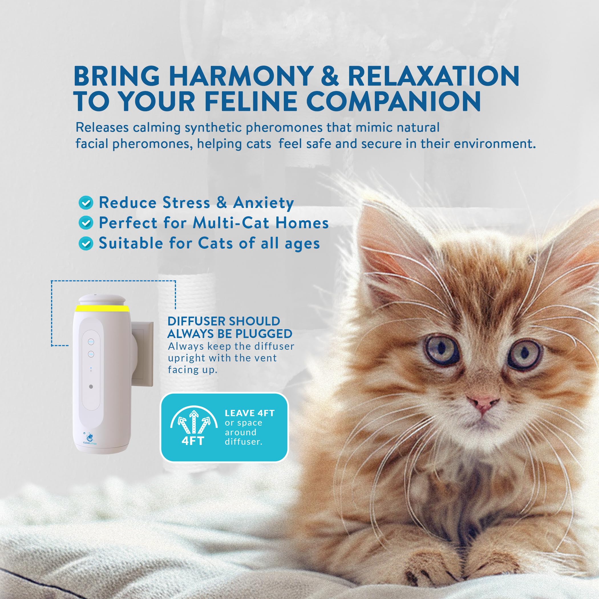 Cat Calming Pheromone Diffuser with Bluetooth Control for Multi-Cat Households—Includes 100 ml Refill; Effective Stress and Behavior Relief; Easy Plug-In Design to Reduce Feline Anxiety and Aggression - image 8
