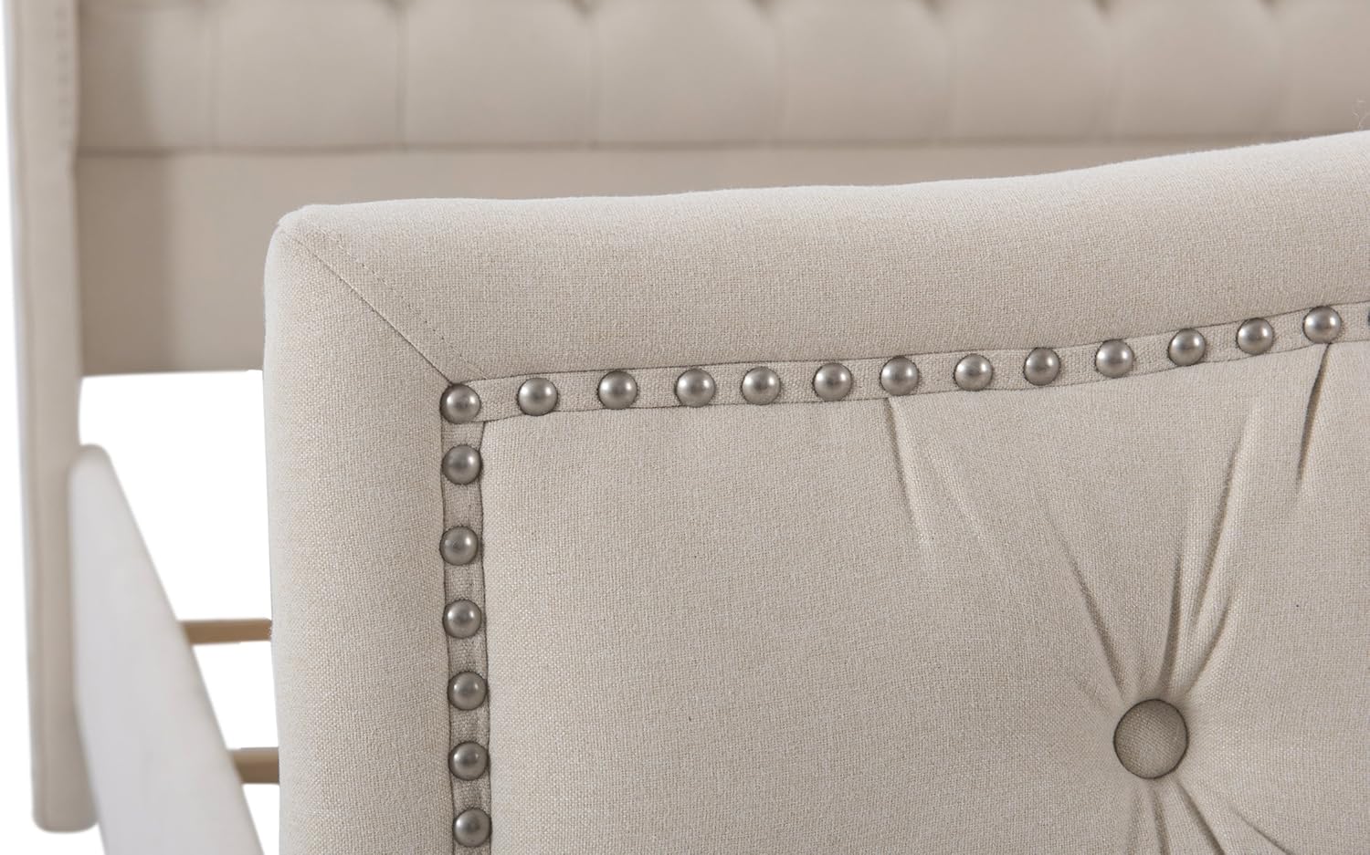Jennifer Taylor Home Marcella Upholstered Shelter Headboard Bed Set, King, Sky Neutral Beige Polyester