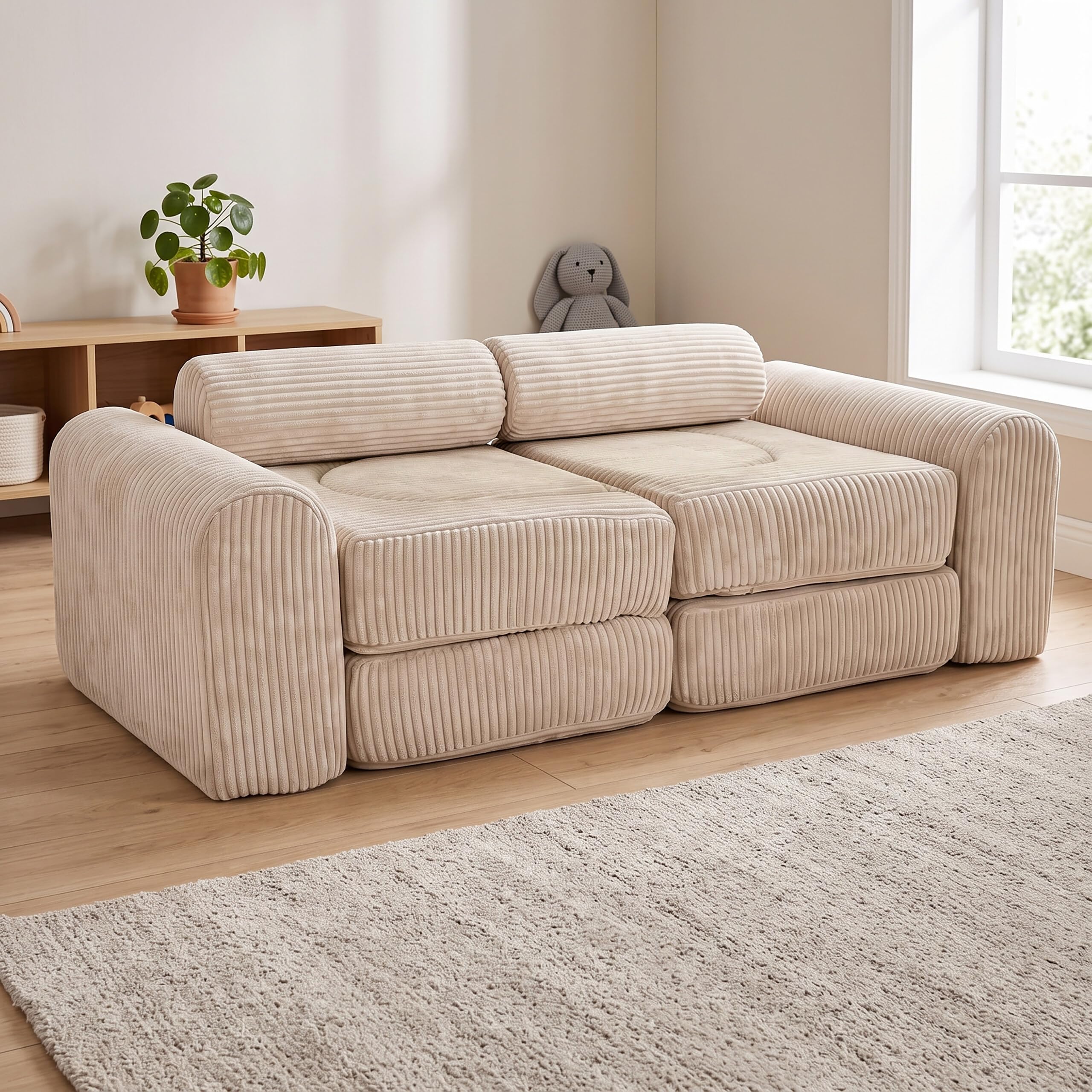 Relaxdays modułowa sofa dla dzieci, 10 el., miękkie klocki, beżowa