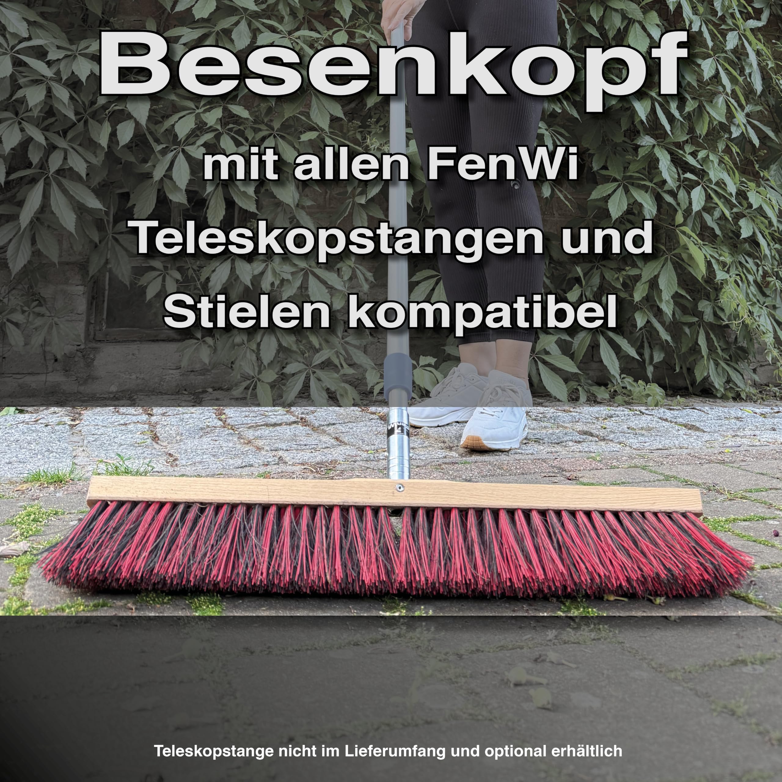 FenWi Flächenbesen mit Kunststoff-Borsten als Zubehör für Teleskopstange | Anbauwerkzeug Besenkopf 65cm breit als Aufrüstung zum Teleskop-Besen