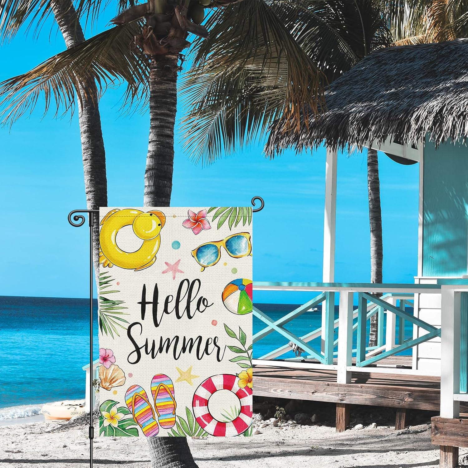 Heyfibro Hello Summer Garden Flag 12x18 Inch Double Sided Duck Swim Ring Garden Flag Seasonal Small House Flags for Outside Yard Farmhouse Summer Outdoor Decorations - Image 2