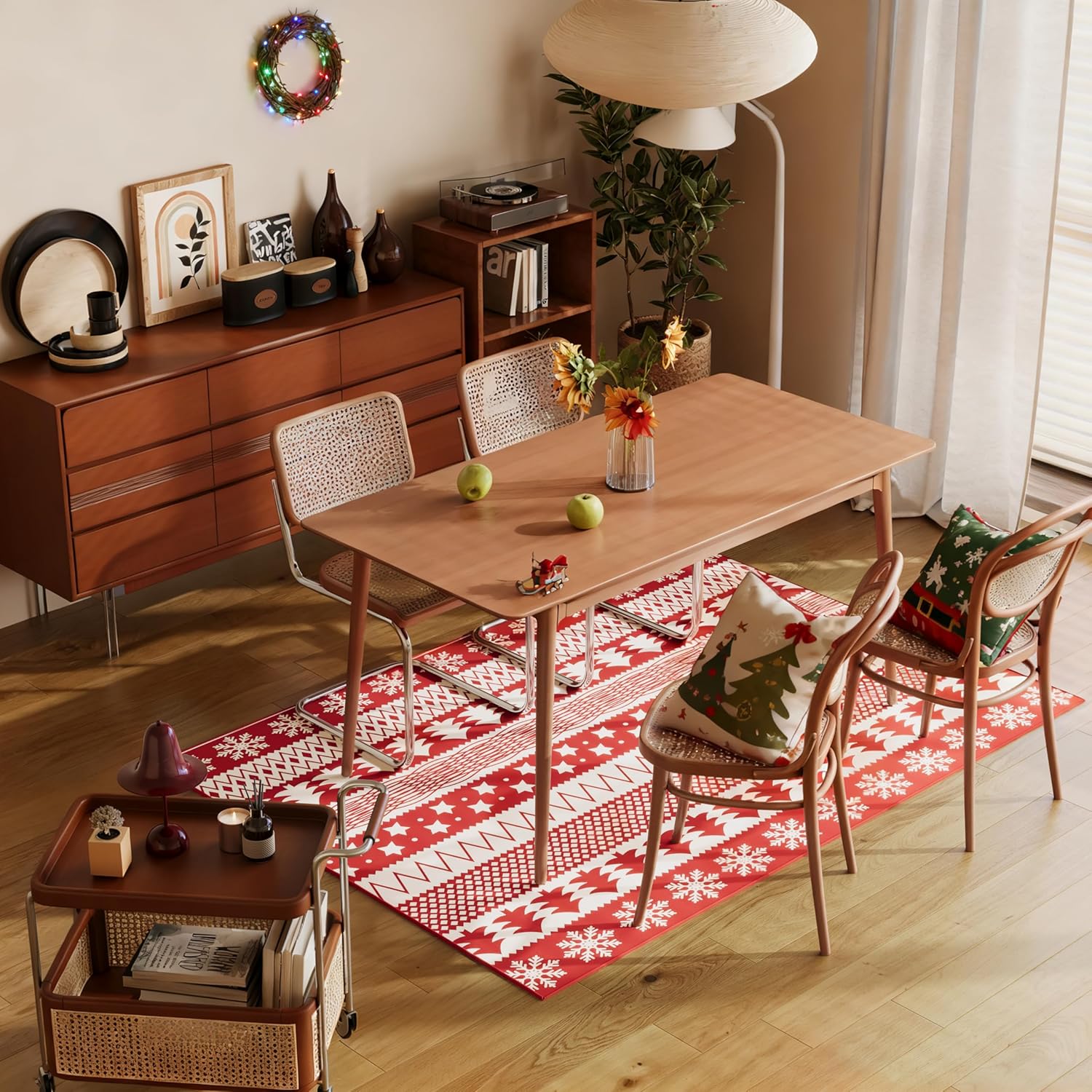 5x7 Christmas Area Rug for Living Room, Washable Rug for Bedroom, Christmas Home Decor, Winter Holiday Print Carpet with Xmas Tree and Snowflake Design, Low Pile Non-Slip Mat with Rubber Backing