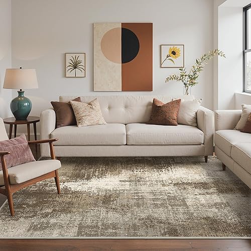 Area Rugs 10x14 for Living Room Bedroom, Modern Abstract Machine Washable Rug, Large Soft Low Pile Floor Carpet with Non Slip Backing for Dining Room, Earthy Brown