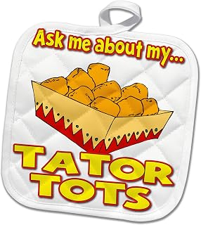 3D Rose Funny Ask Me About My Tater Tots Design Pot Holder, 8 x 8