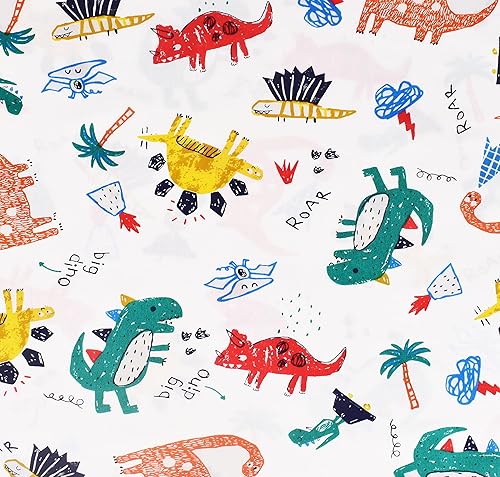 Miniatura 4 de J-pinno Juego de sábanas tamaño individual de 3 piezas para niños, diseño de dinosaurios, dibujos animados coloridos, 100% algodón, decoración de