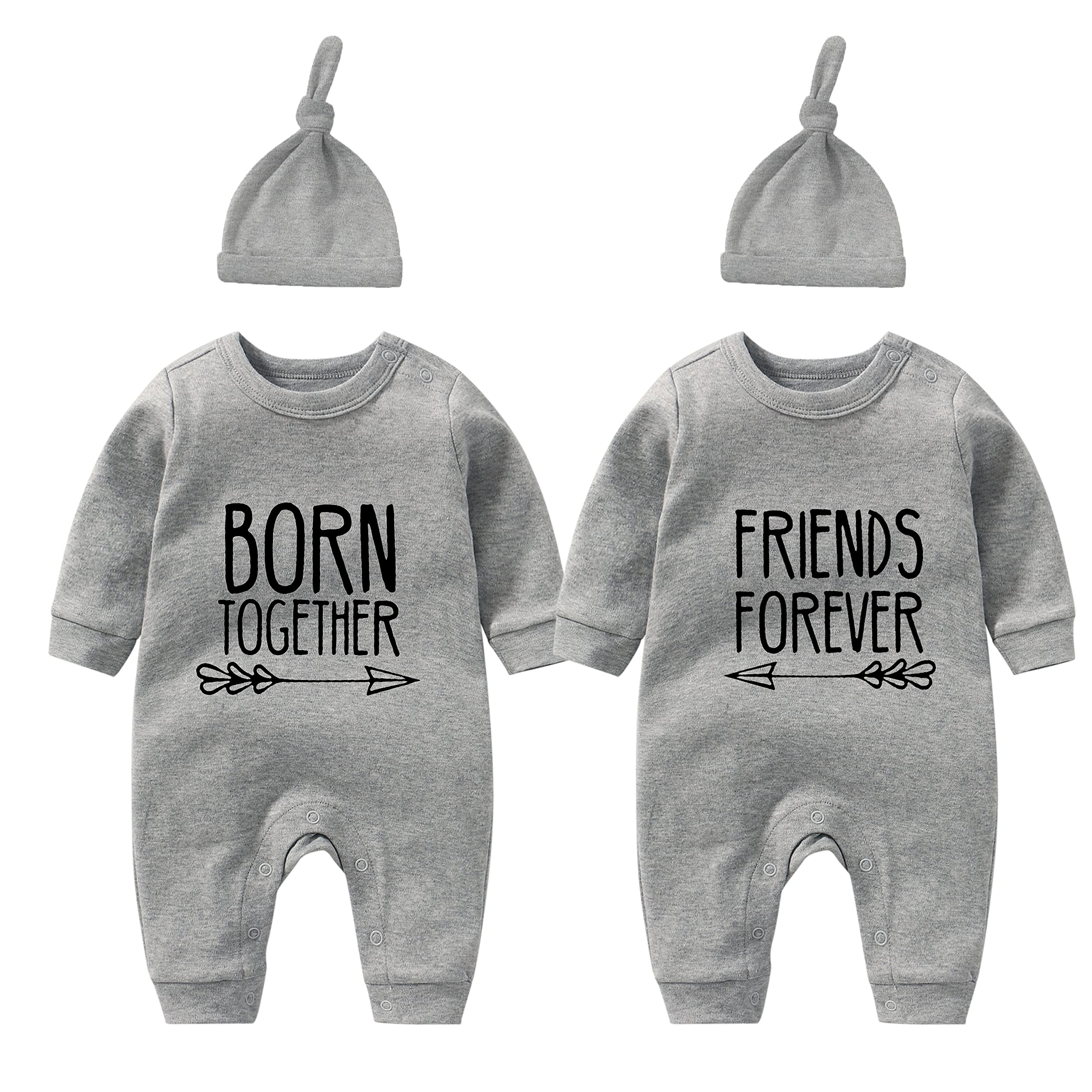 YSCULBUTOL Baby Twins Bodysuit with hat Born Together Friend Forever Baby boy Clothes Toddler Girl Clothes
