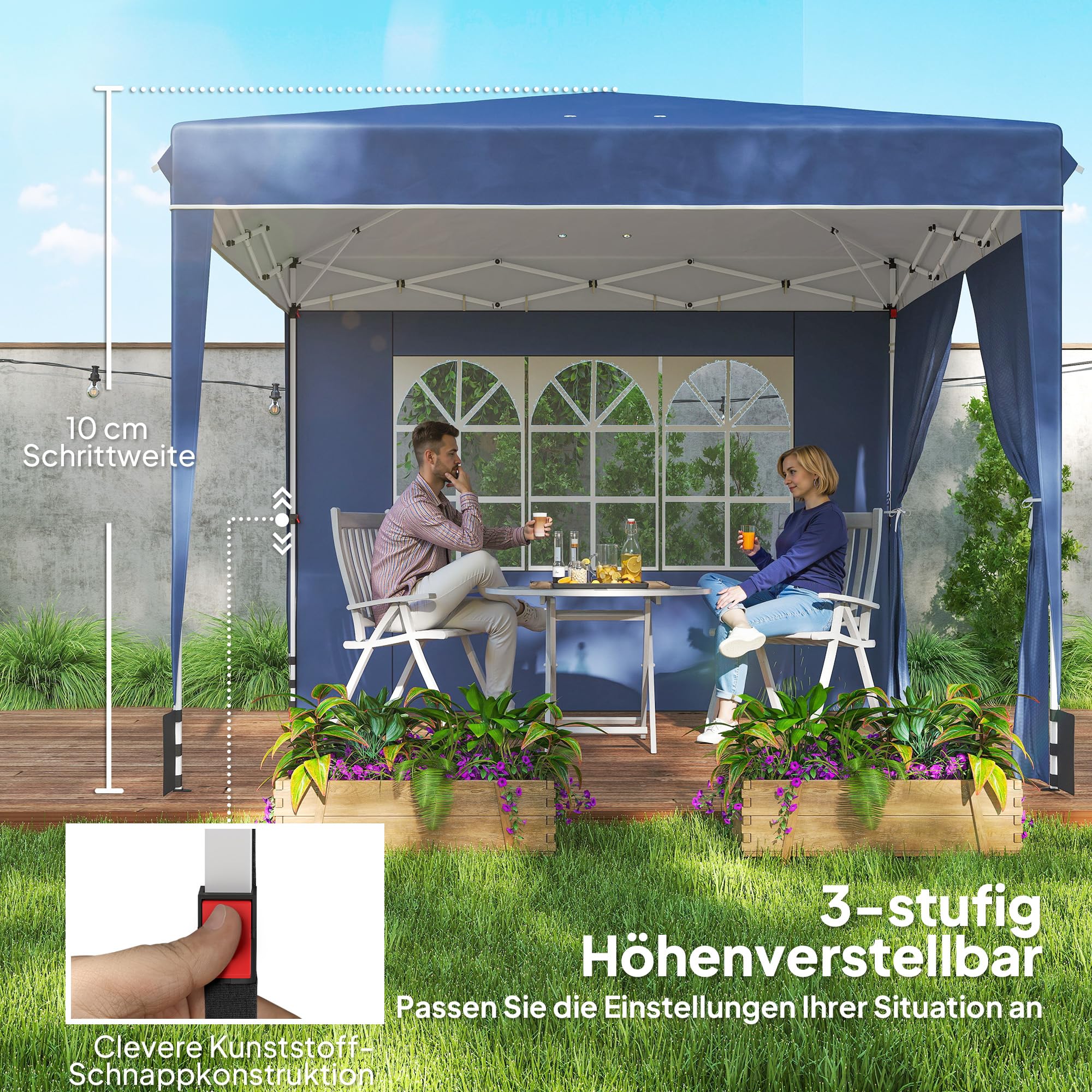 Outsunny Pavillon 3 x3 m Wasserdicht Höhenverstellbar Pop-up Dunkelblau