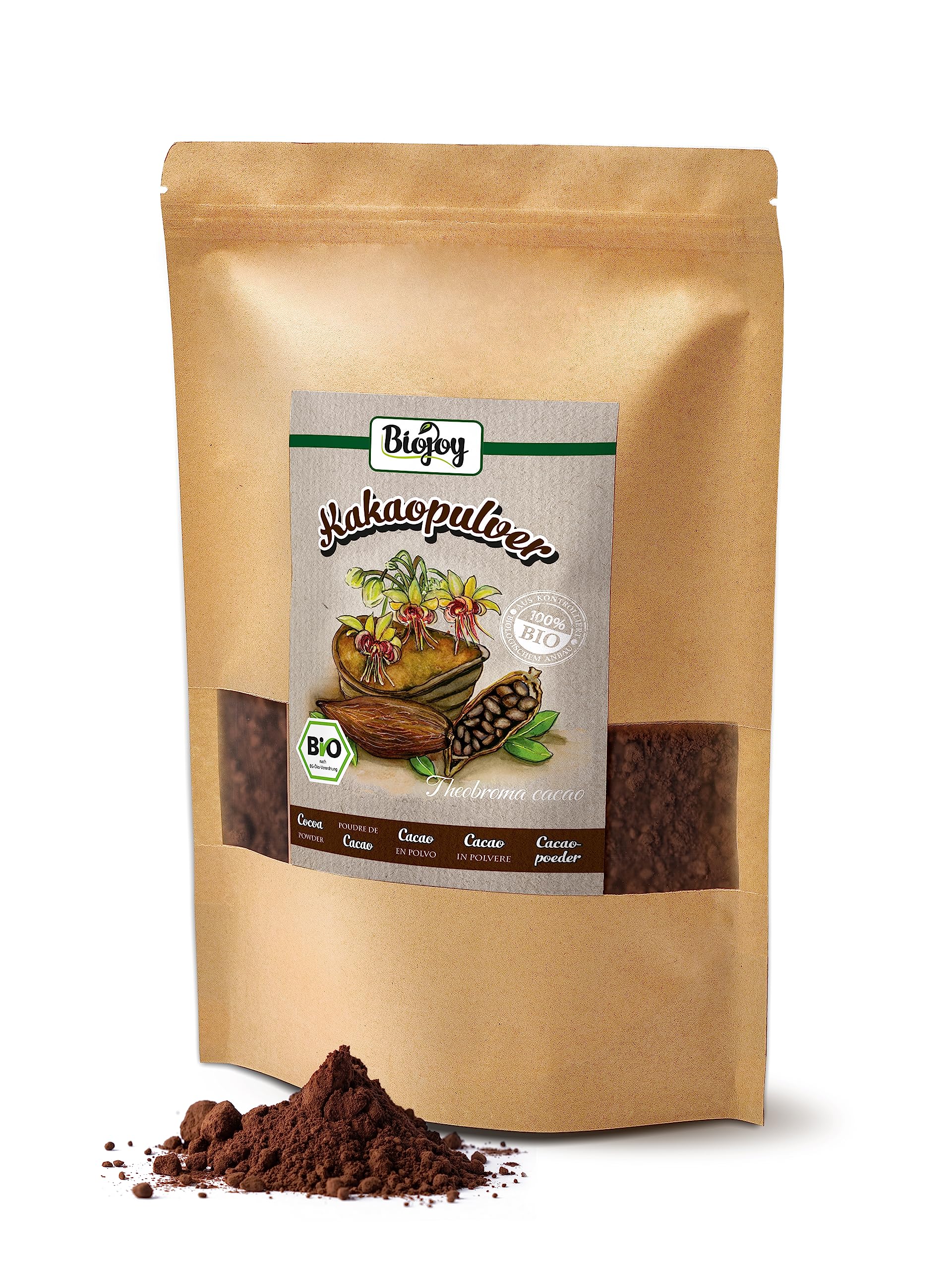 Biojoy Cacao in Polvere Biologico (1 kg), Naturale e Senza Zuccheri Aggiunti (Theobroma cacao)