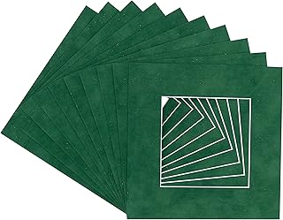 CountryArtHouse Treeline Green Suede Acid Free 8x8 Square Picture Frame Mat with White Core Bevel Cut for 4x4 Pictures - Fits 8x8 Frame - Pack of 1 Matboard