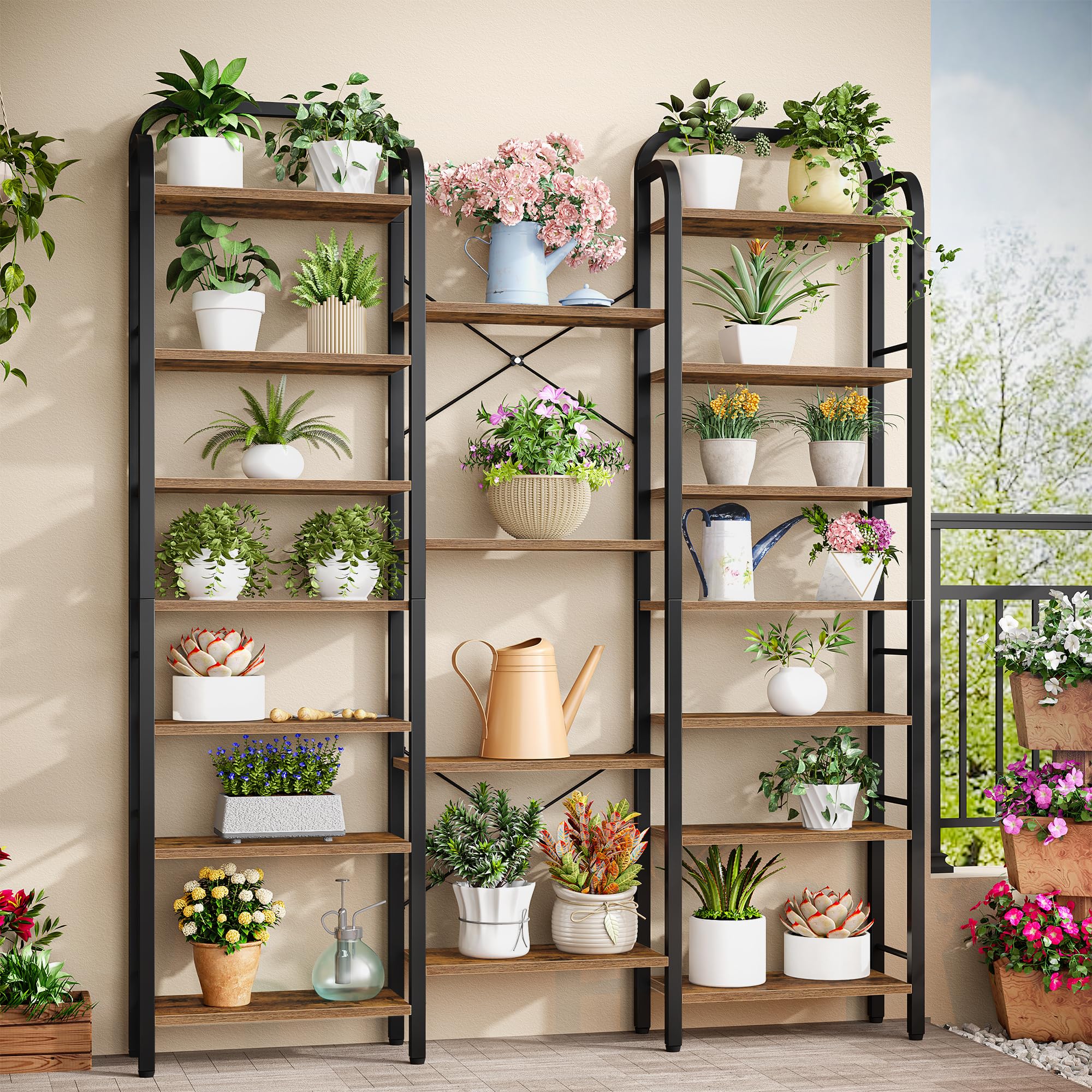 HEXCELEN Librería, Estantería de Árbol de 6 Niveles, Marrón Rústico y Negro | 18 Compartimentos, Estantería de Almacenamiento, Estantes Ajustable, 24 x 152 x 198,5 cm, para Estudio, Sala de Estar