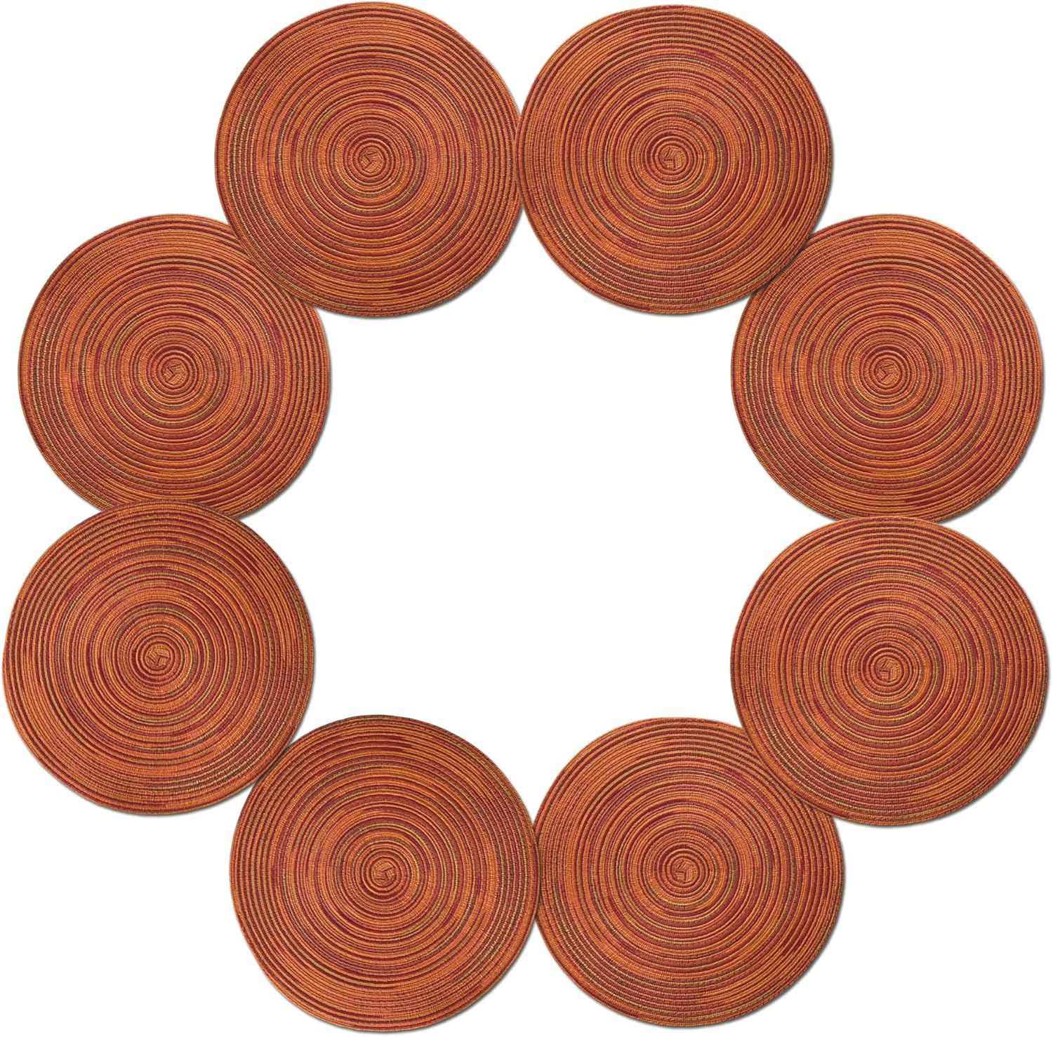 Youyi Table Placemats Set of 8, Round Place Mats 15 Inch Washable Heat Resistant Durable Woven Braided Placemats Table Mats for Dining, Dark Orange