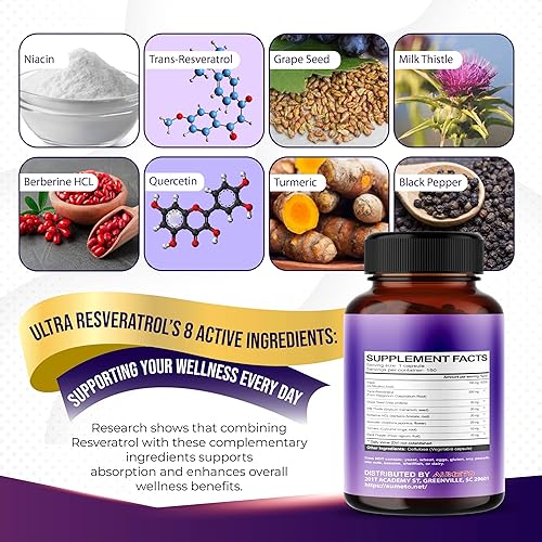 Miniatura 4 de Ultra Resveratrol 8 en 1 Fórmula - con semilla de uva cardo mariano niacina (150 unidades (paquete de 1))
