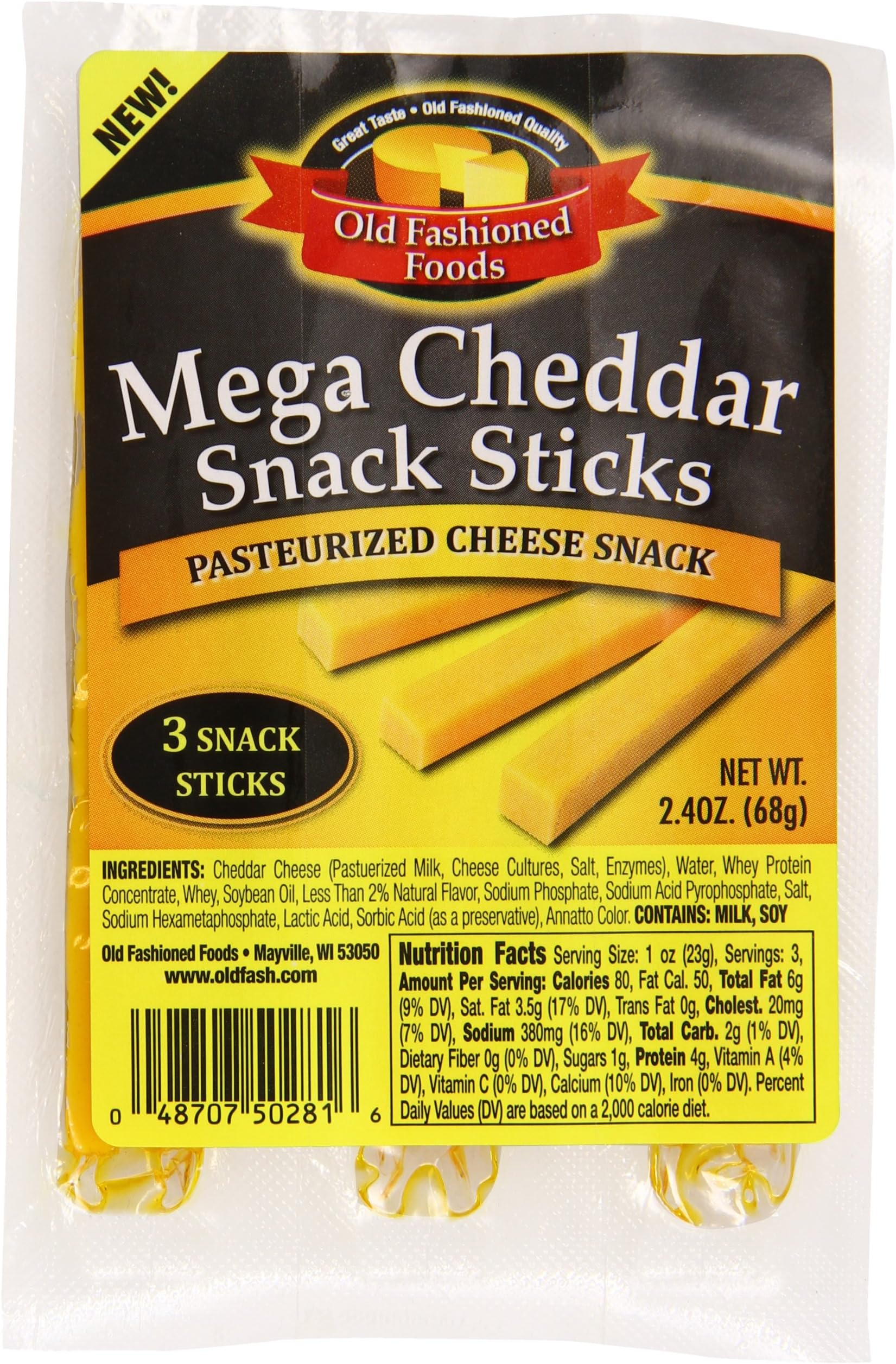 Old Fashioned Cheese Snack Stick, Mega Cheddar, 2.4 Ounce (Pack of 24)
