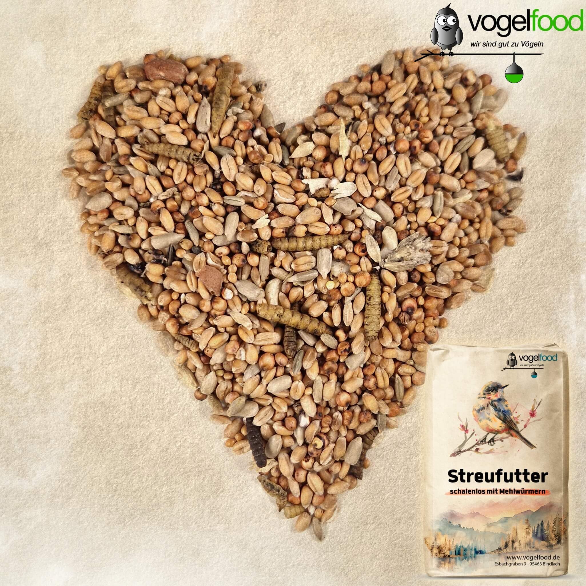 Vogelfood 25 kg Streufutter ohne Schalen mit Mehlwürmern für Wildvögel