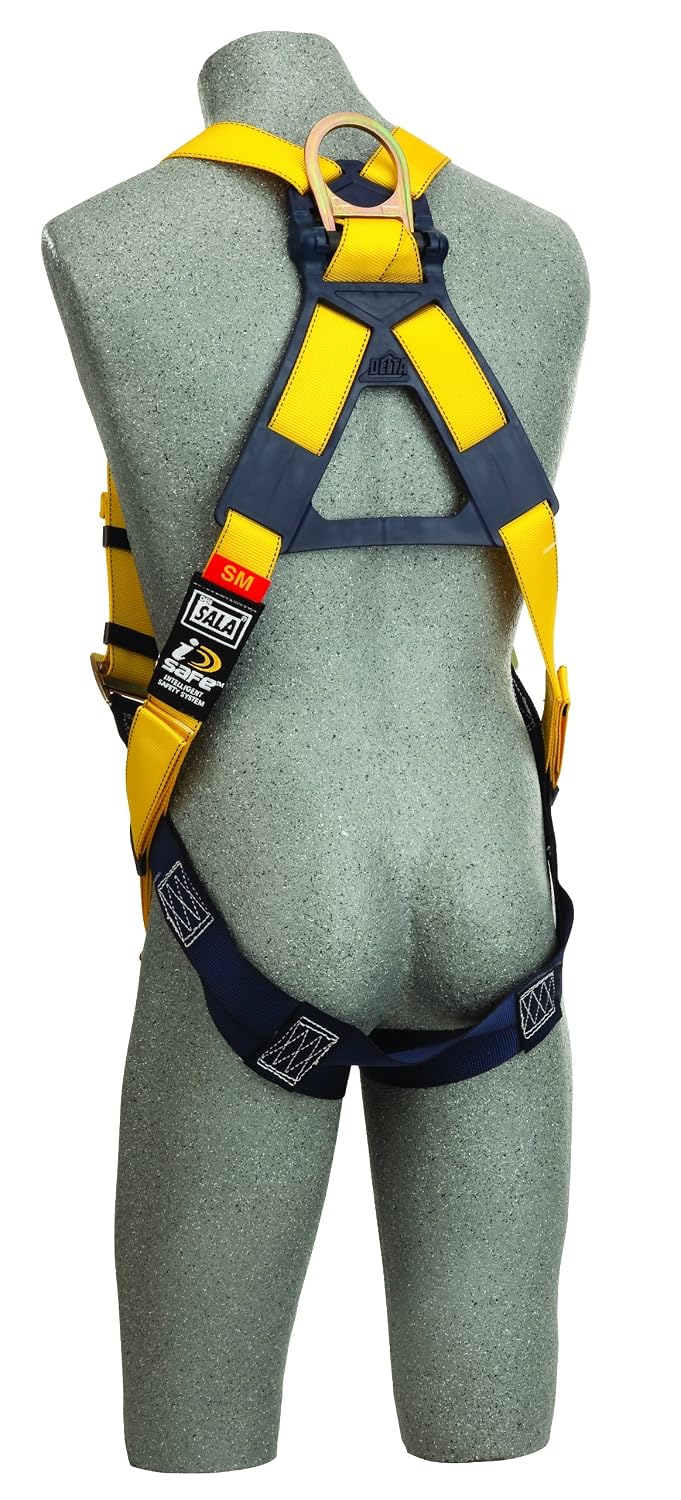 3M DBI-SALA Delta 1102001 Vest Style Harness, With Back D-Ring, Parachute Buckle Legs, 420 Pound Capacity, Universal, Yellow/Navy