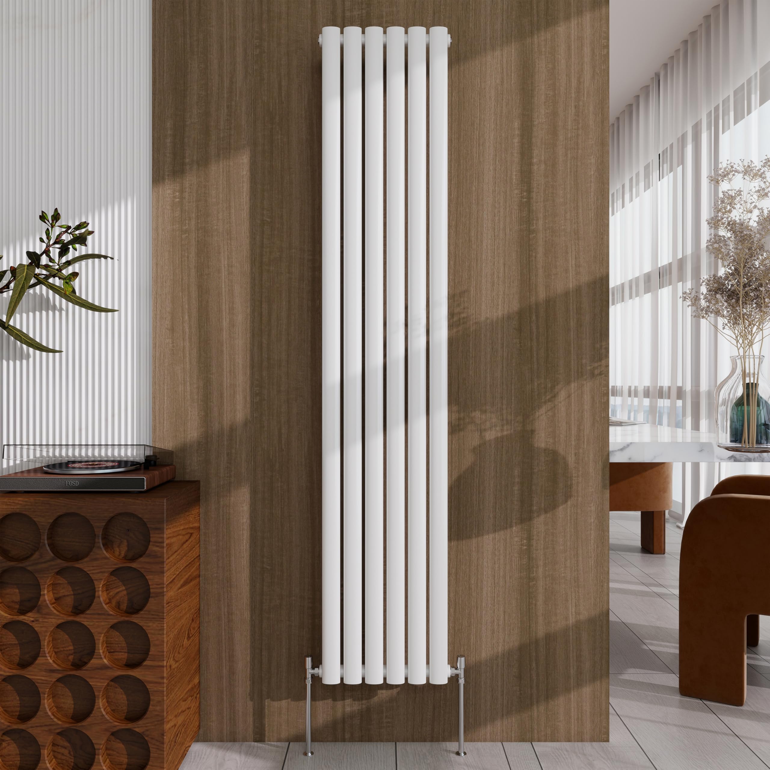 Acezanble Radiator 1800×354mm White Vertical Single Oval Column Designer Central Heating Rad for Bathroom/Kitchen/Living Room