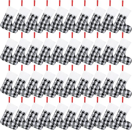 Laumoi 100 medias de Navidad a granel con copo de nieve y puños de felpa colgantes de copo de nieve para árbol de Navidad, 5 pulgadas (negro y