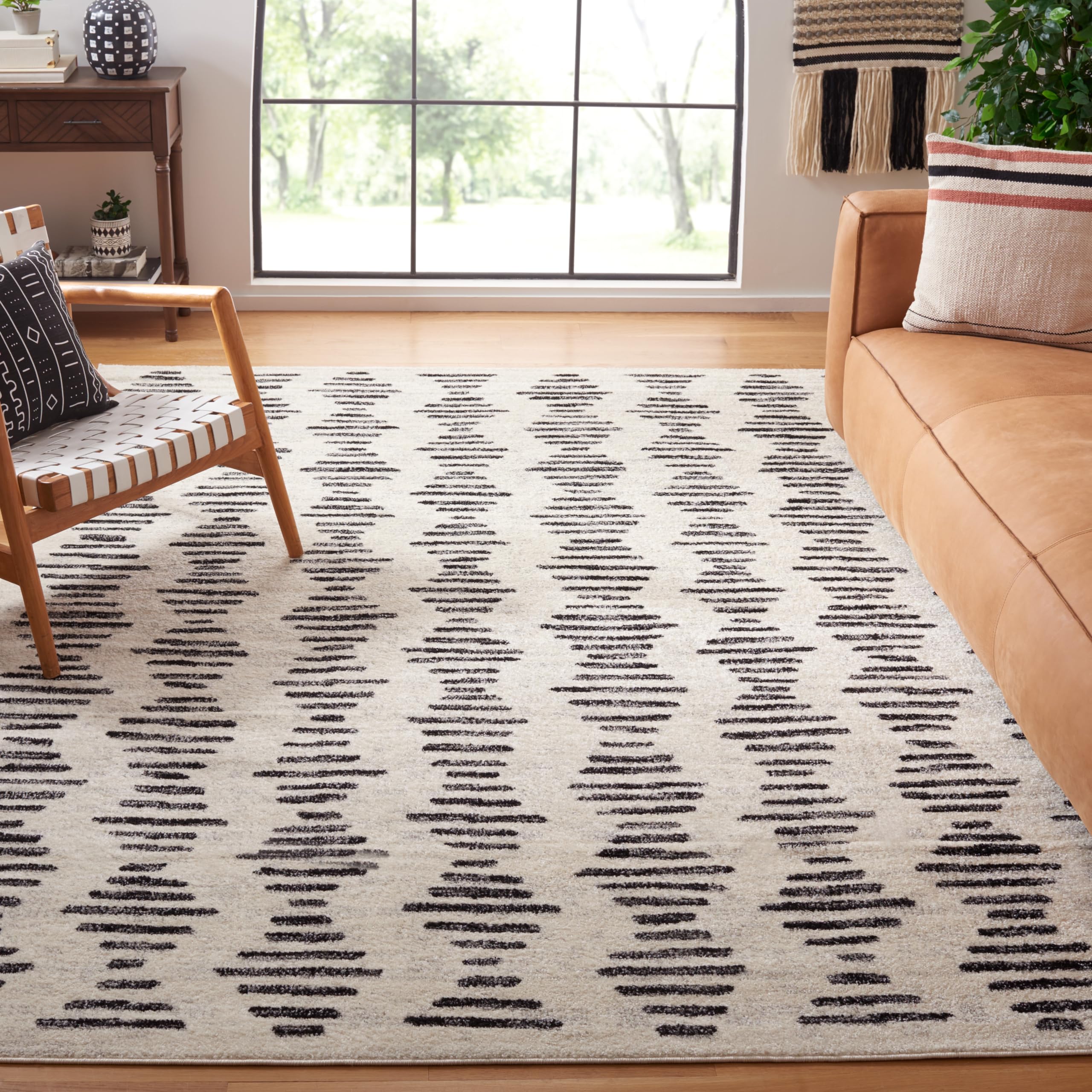 safavieh tulum collection area rug - 10' x 14', ivory & black, modern boho design, non-shedding & easy care, ideal for high traffic areas in living room, bedroom (tul644a)