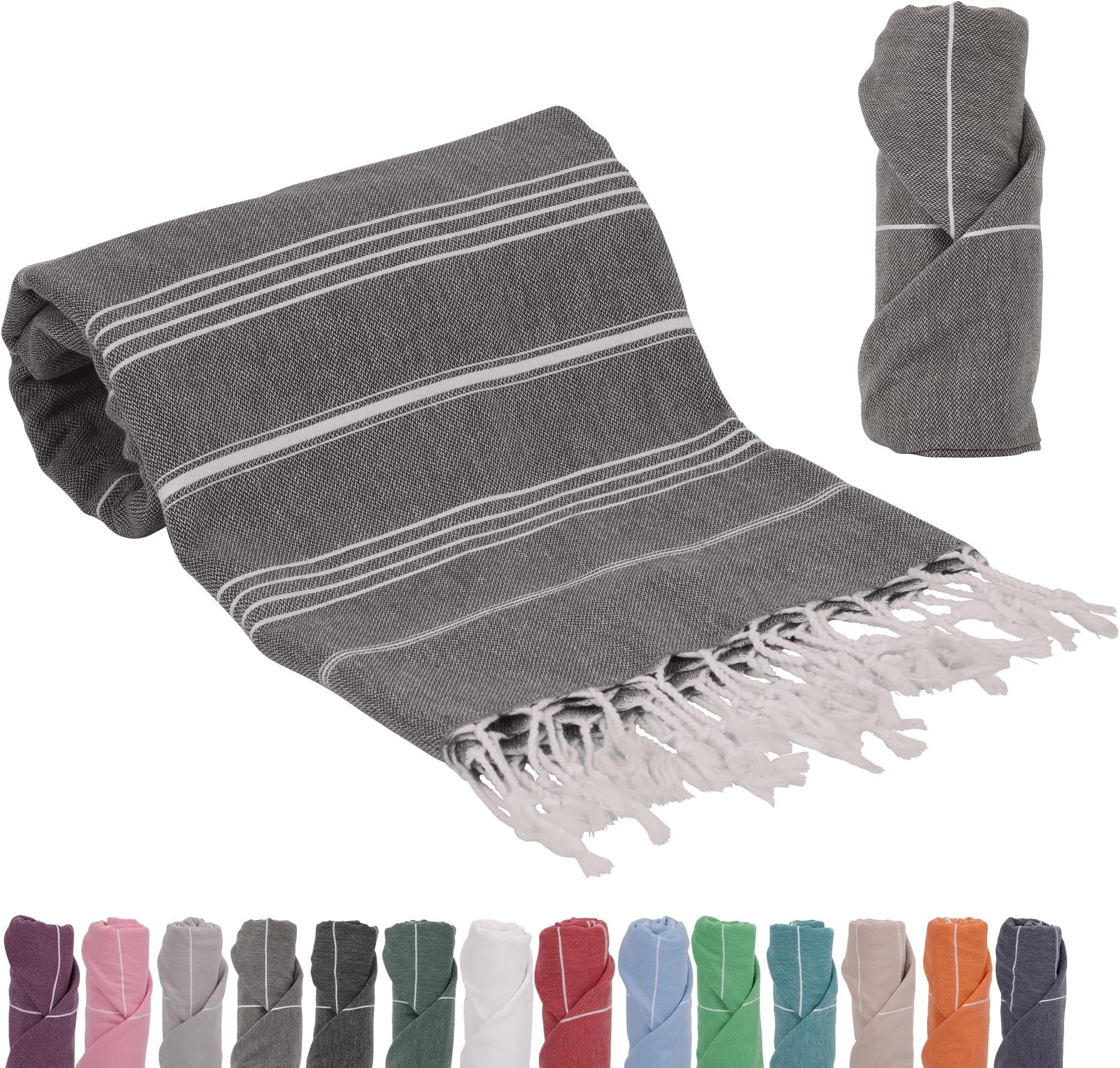Exclusive District | Turkish Towel | Turkish Bath Towel | 100% Cotton | Beach Towel Peshtemal 38"x70", Anthracite