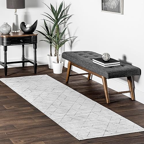 nuLOOM Regan - Alfombra geométrica moderna lavable a máquina, 2 pies 6 pulgadas x 8 pies, gris claro nuLOOM Regan - Alfombra geométrica moderna lavable a máquina, 2 pies 6 pulgadas x 8 pies, gris claro