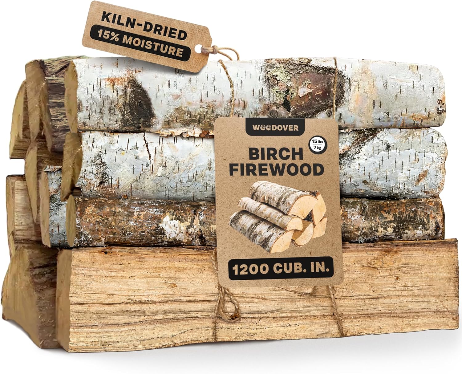 15" Birch Firewood Logs – 1200 cub. in, 15–20 lb | Kiln-Dried & Seasoned Hardwood for Fire Pit, Fireplace, Pizza Oven | Bright Flames & Pleasant Aroma for Cozy Atmosphere | Split Wood for Solo Stove