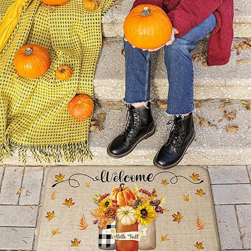 Miniatura 6 de Timgle Alfombra de Puerta de Bienvenida de Acción de Gracias Alfombra de Otoño de Granja Alfombra Antideslizante para Exteriores e Interiores Gnomo