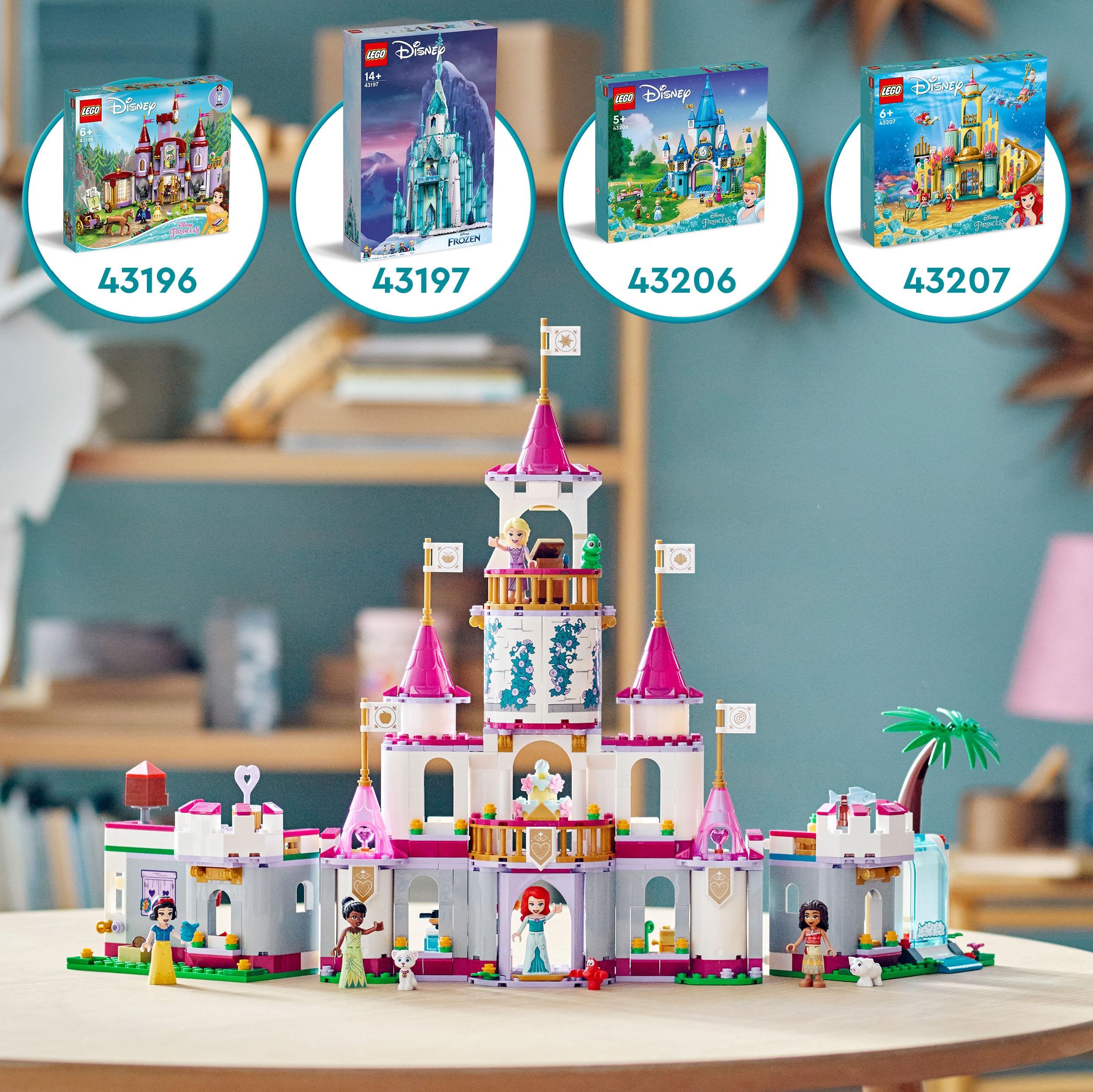 LEGO 43205 Disney Princess Ultimatives Abenteuerschloss, Prinzessinnenschloss Spielzeug, baubares Schloss mit Mini-Puppen wie Ariel, Vaiana, Tiana
