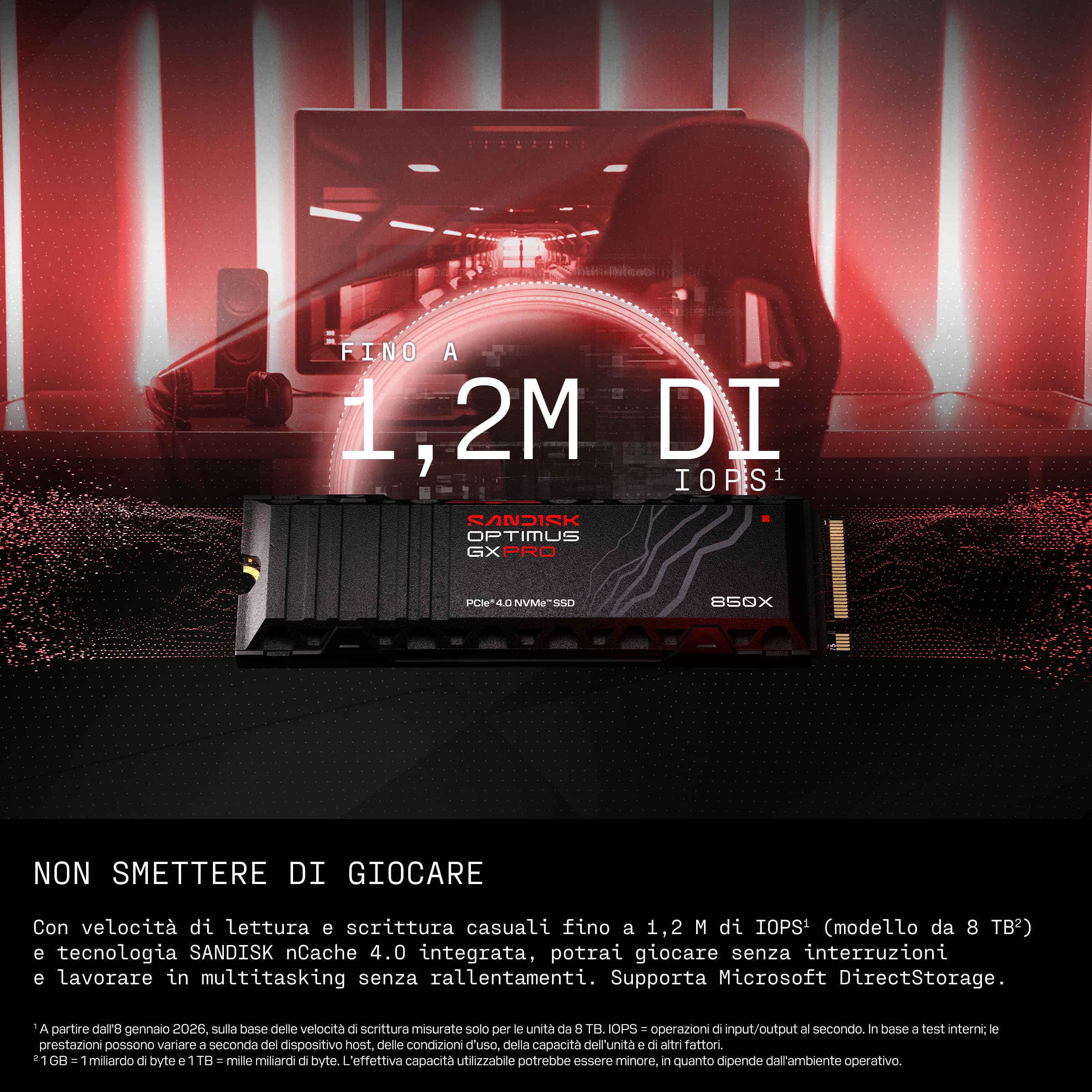 SANDISK Optimus GX PRO 850X NVMe SSD con dissipatore di calore 4 TB (fino a 7.300/6.600 MB/s velocità di lettura e scrittura sequenziali, M.2 2280, PCIe Gen 4.0, fino a 2.400 TBW)