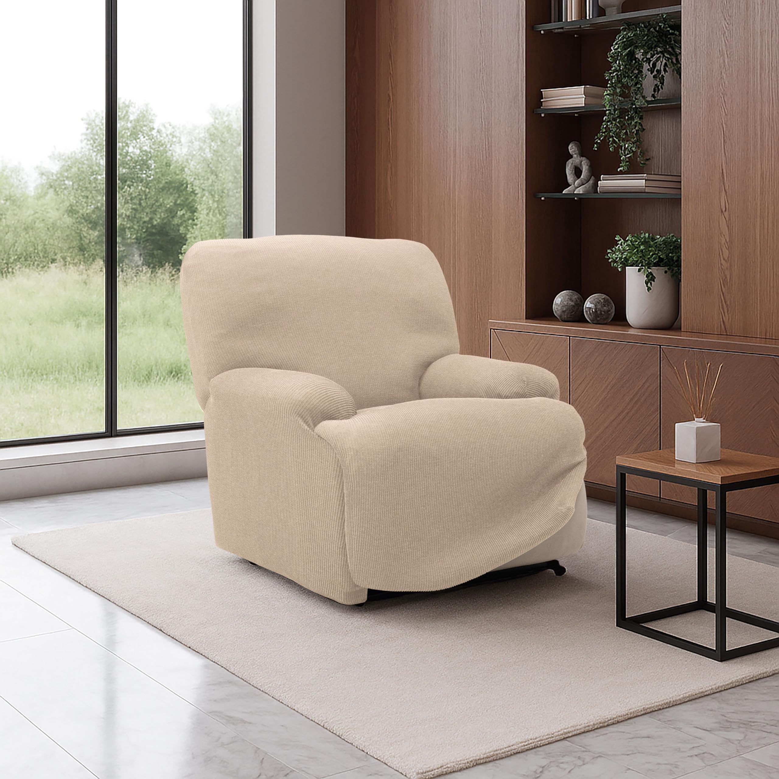 FAVERTI® Funda Elástica Sillón Relax Pies Juntos Reclinable de 70 a 90cm | Modelo Reale | Beige | Funda Sillón Abatible Universal | Protector de Calidad Tejido Jacquard Tacto algodón