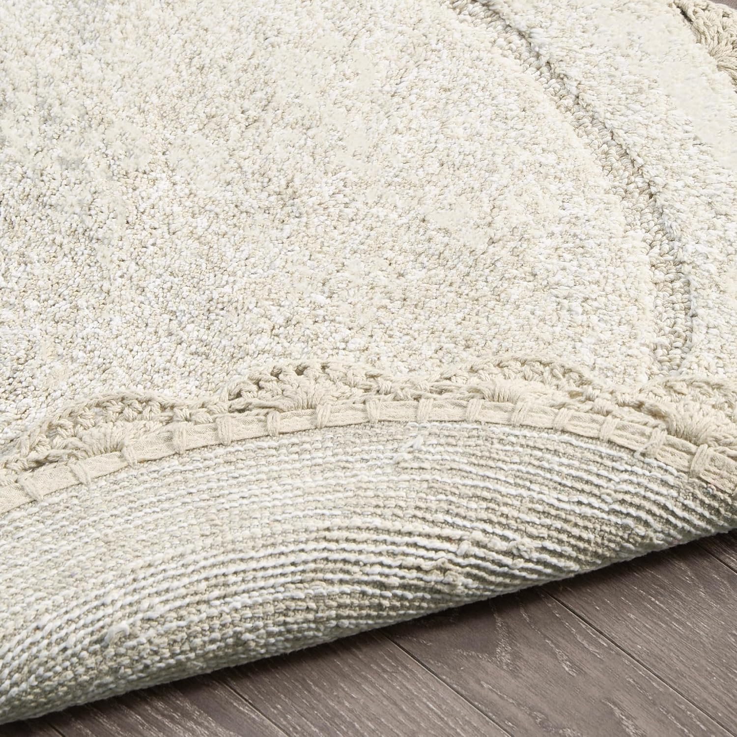 Laura Ashley Eloise 100% Cotton Round Bath Mat with Crochet Border, Soft & Absorbent, Sandshell Beige 26" Bathroom Rug