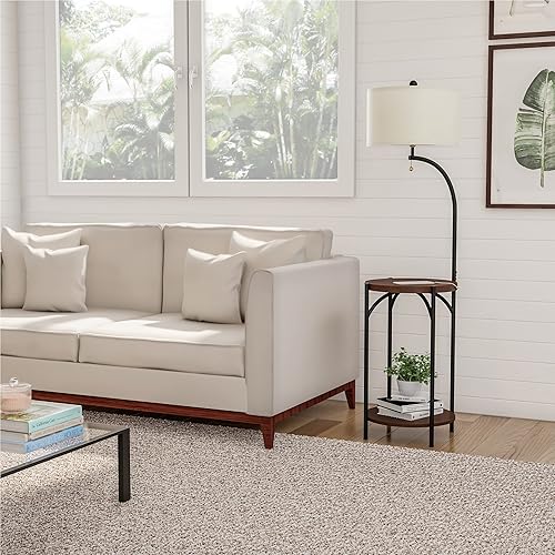 Miniatura 4 de Lavish Home Lámpara de pie con mesa, mesa auxiliar rústica moderna con puerto de carga USB, bombilla LED y pantalla en forma de tambor, luz de pie